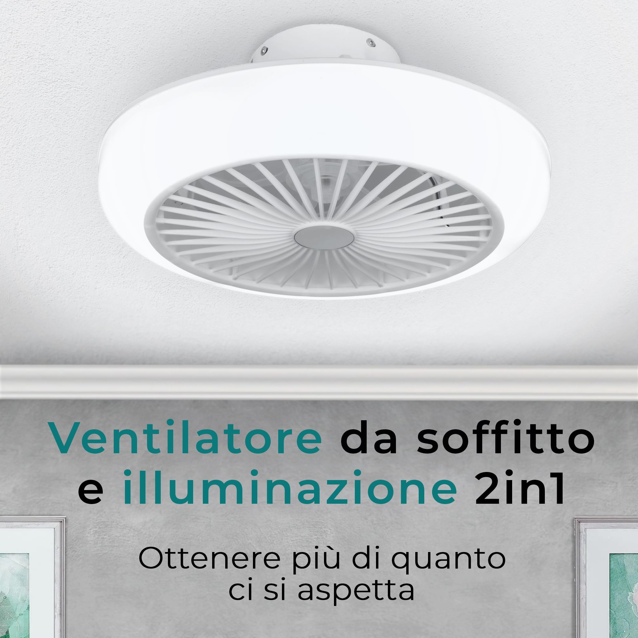 Noaton® Polaris bianco 11045W Ventilatore da soffitto, timer, paralume, telecomando, dimmerabile LED max 41 W, 3 temperature di colore, flusso d'aria fino a 60 m3/min, per camera da letto, diametro
