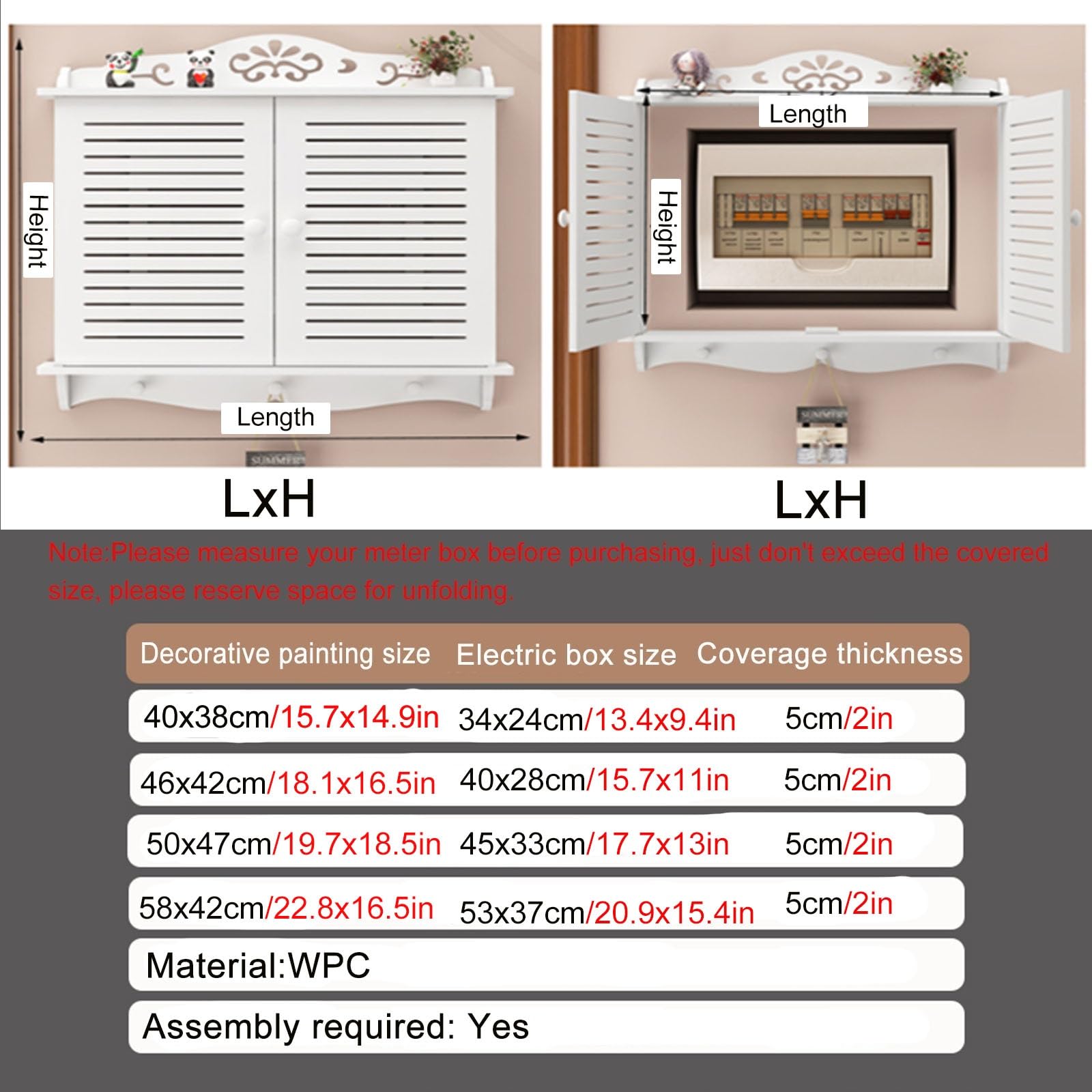 Elettrico Decorativo Copertura Decorativa per Scatola Interruttore Ufficio, Pannello Elettrico Lungo 40 46 50 58 Cm Nascondi Cornice/Mensola per Dipinti Ideale per la Casa, Coperchio Scatola per Misur