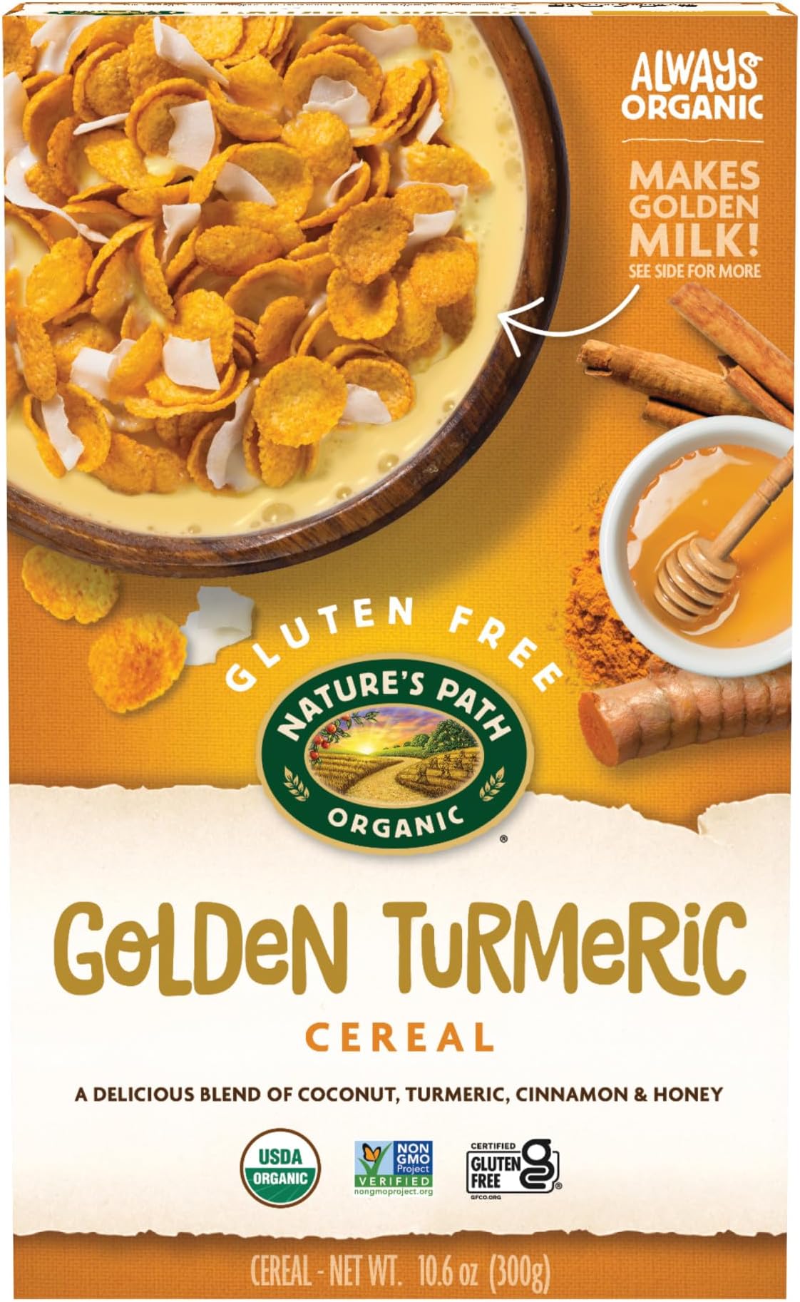Nature's Path Organic Golden Turmeric Cereal, 10.6 oz (Pack of 6), with Cinnamon, Ginger, and Cardamom, Gluten Free, Non-GMO