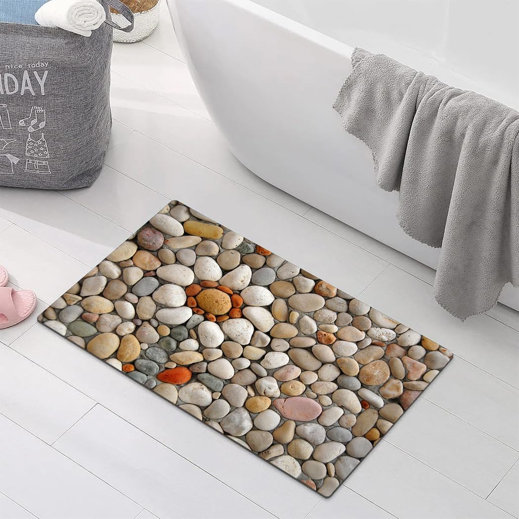 Rstick Colorful Pebble Printed Bathroom Rug Non - Slip Washable Rubber - Backed Bath Mat 17"x24"