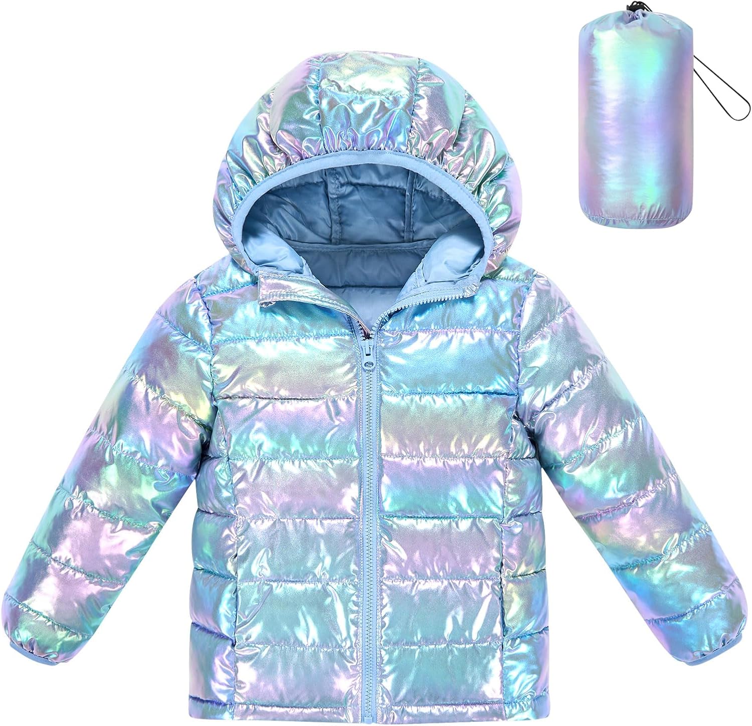 Lovekider Hooded Puffer Jacket for Girls 4-12T Packable Down-Alternative Winter Coat Shiny Outerwear for Kids