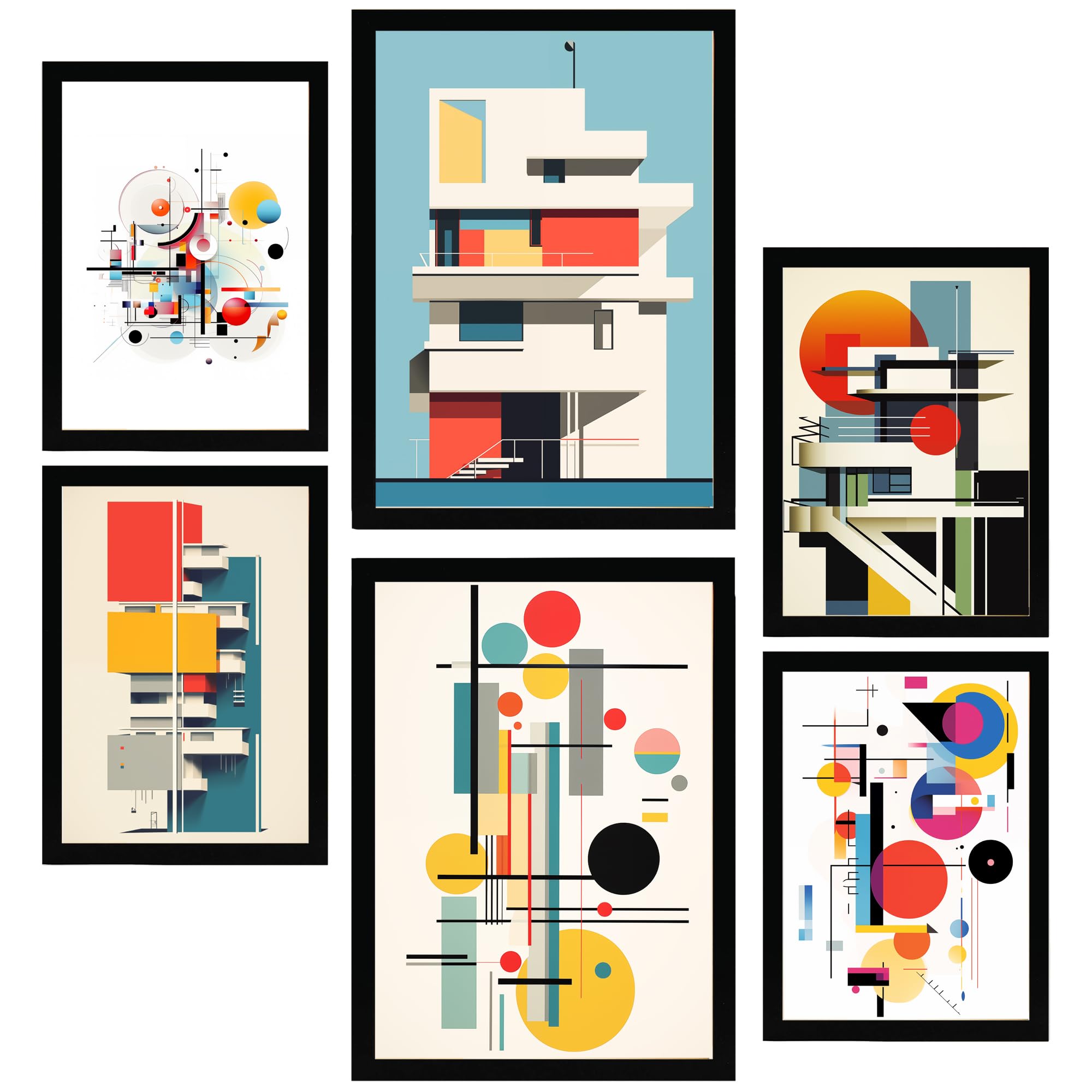 Nacnic Bauhaus Architecture Set Of 6 Bauhaus Deconstructed Architecture Framed Prints With Design Illustration To Decorate Walls Of Home. Room, Office, Shop And Business. Painting In A3 And A4 Size