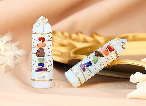 Miniatura 3 de DUQGUHO Varitas de cristal curativo con cristales de ópalo, piedras de cristal natural envueltas en alambre para chakras, torre hexagonal de 2.7