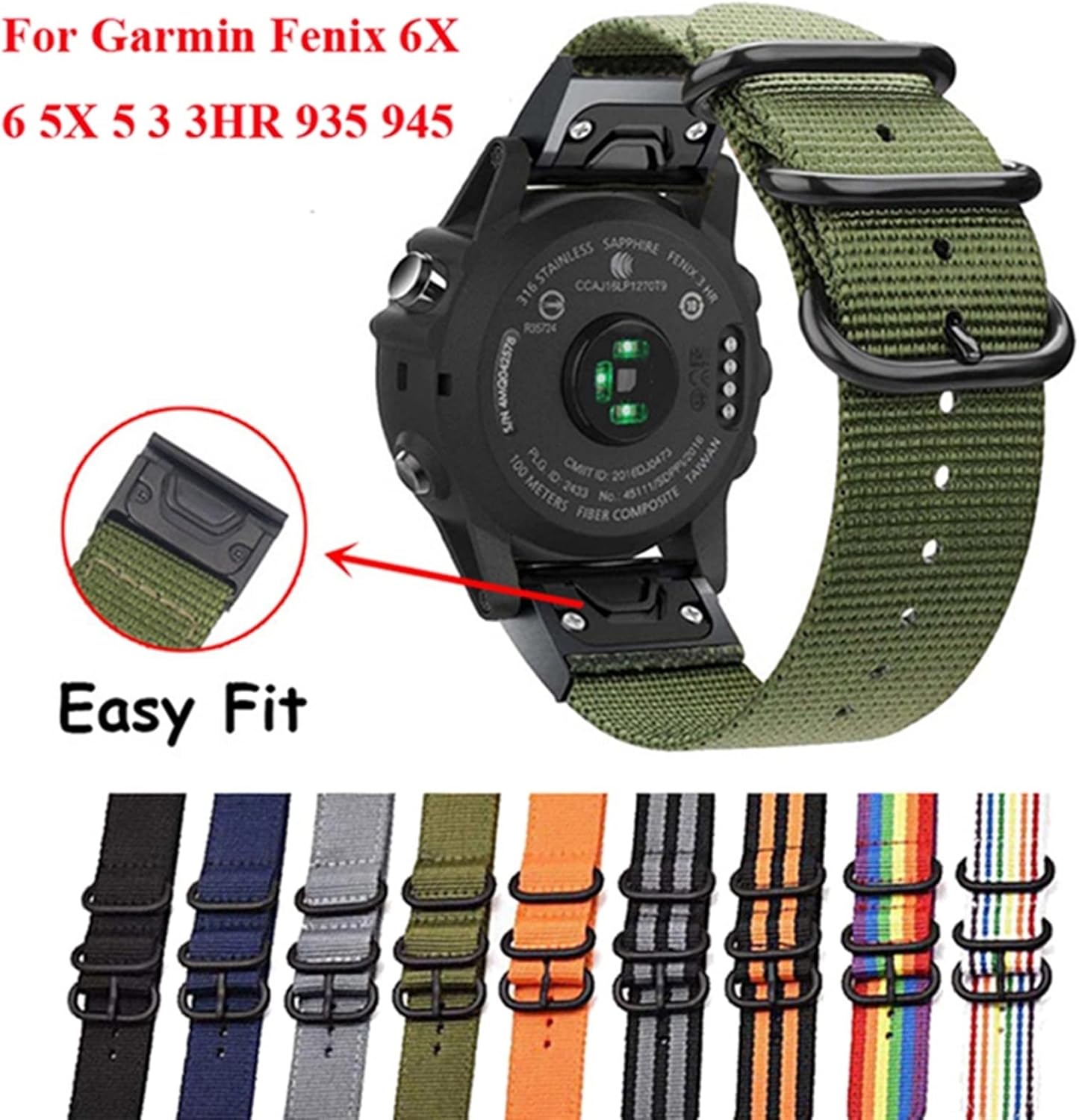 22 26mm Quick FitWatchband Strap for 6X 6 Pro Smart Watch Easy Fit Band 5X 5 3 3HR 935 945