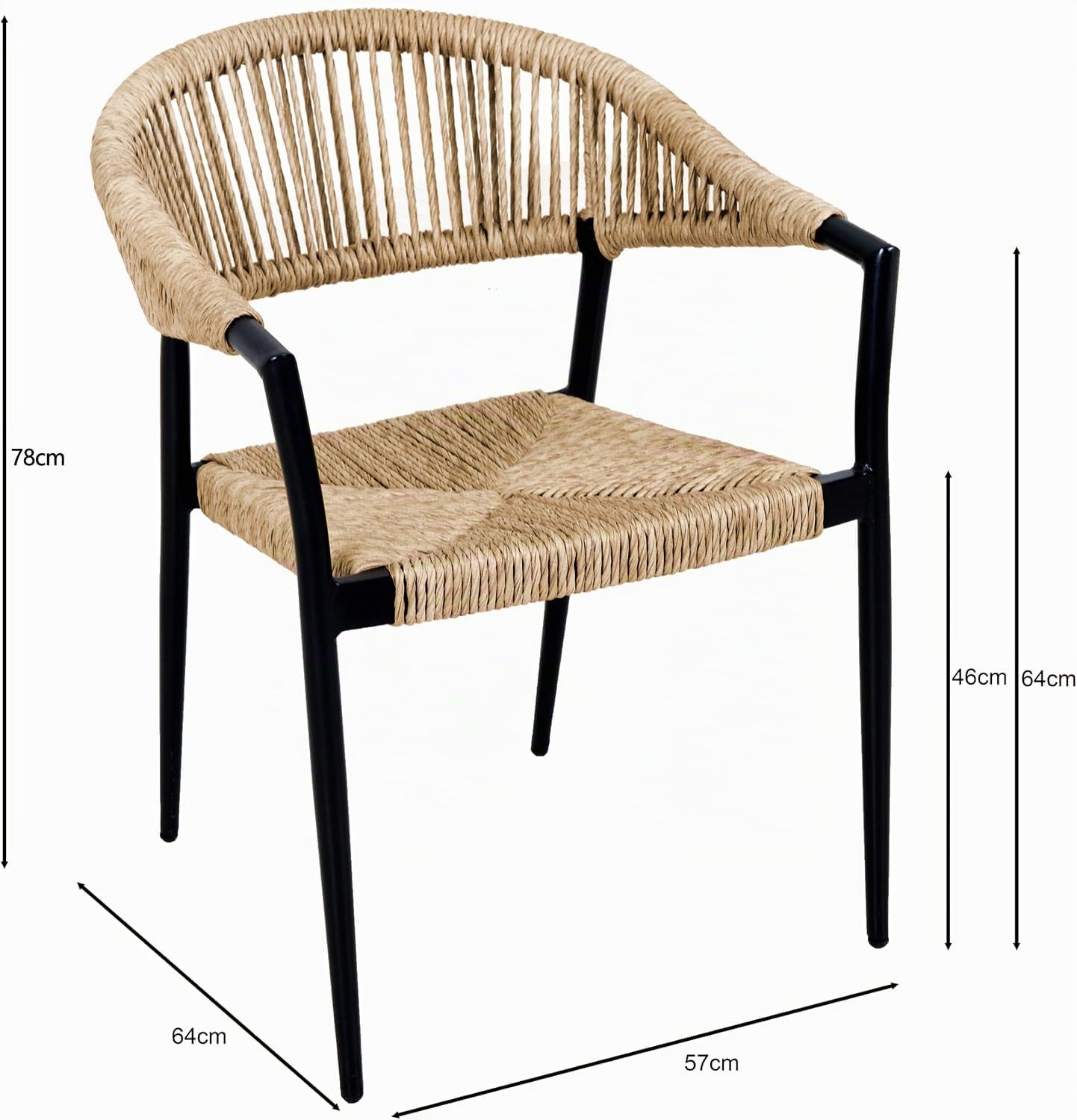 METRO Professional Fauteuil de terrasse Lario, Rotin PE/Aluminium, 57 x 64 x 79 cm, Résistant aux intempéries, avec Accoudoirs, Beige/Noir