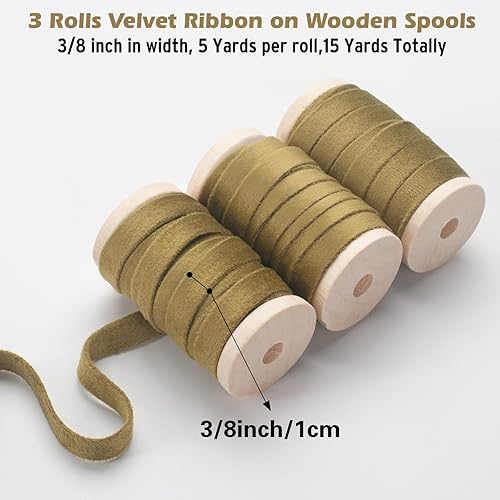 Miniatura 8 de Cinta de terciopelo verde oscuro de doble cara para decoración de árbol de Navidad, envoltura de regalos, 38 pulgadas x 15 yardas en 3 bobinas de