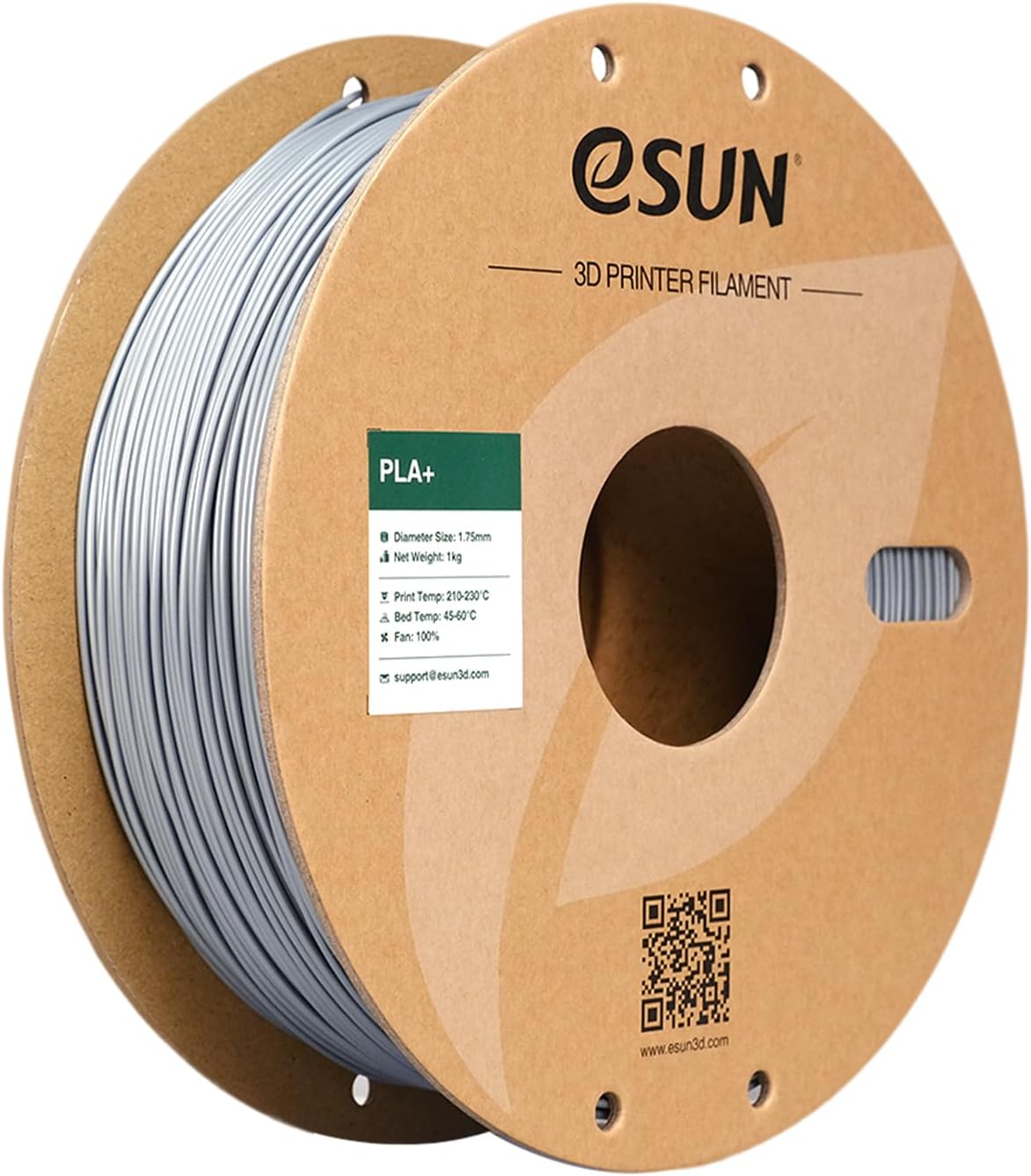eSUN PLA+ Filament 1.75mm, Enhanced Toughness 3D Printer Filament PLA Plus, Dimensional Accuracy +/- 0.03mm, 1KG Spool (2.2 LBS) 3D Printing Filament for 3D Printers, Silver
