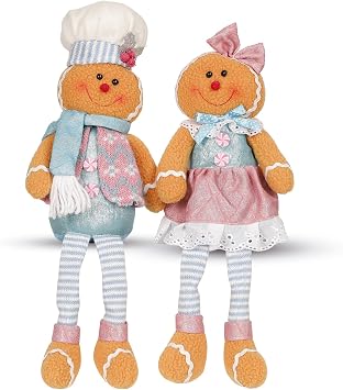 Gingerbread Christmas Decorations, 17" 2Pack Pastel Plush Gingerbread Decor