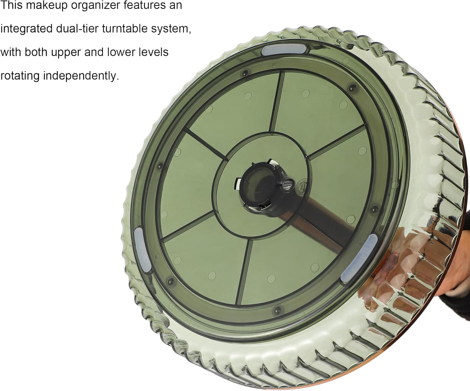 360 Rotating Makeup Organizer for Vanity,2 Tier Independent Rotation Large Capacity Skincare Organizers,Bathroom Counter Organizer, Spinning Monobloc Design Perfume & Vanity Organizer