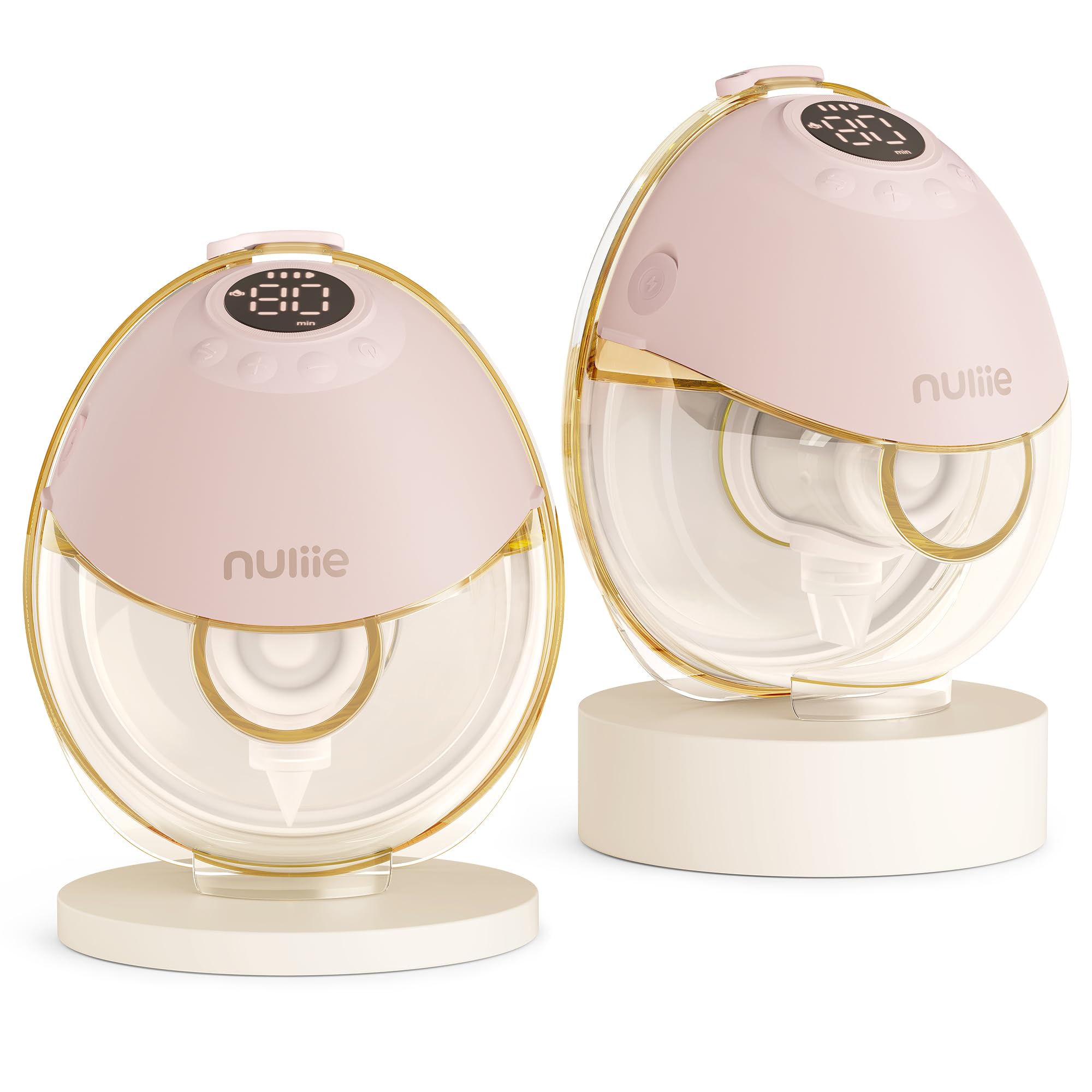 Nuliie JoyFlow Pro Sacaleches Eléctrico Manos Libres, Rosa, 2 Unidades | Portátil con luz nocturna, colector PPSU sin BPA, 4 modos, 12 niveles, embudo de 24 mm e insertos de 17/19/21 mm