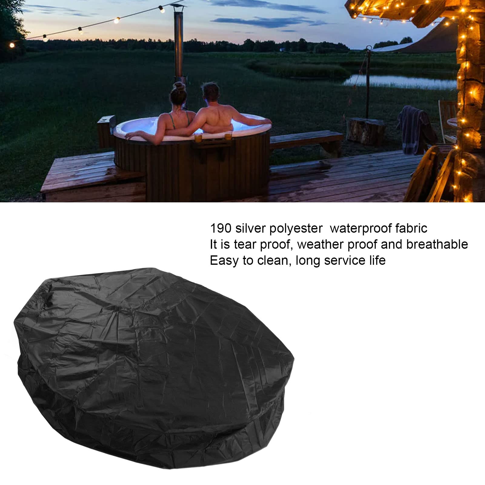 Tomotato Round Hot Tub Cover, 190 Silver Polyester Taffeta Bathtub Cover Water Proof Hot Tub Full Cover Cap Protector Replacement for Bathtub Spa Cover (Black)