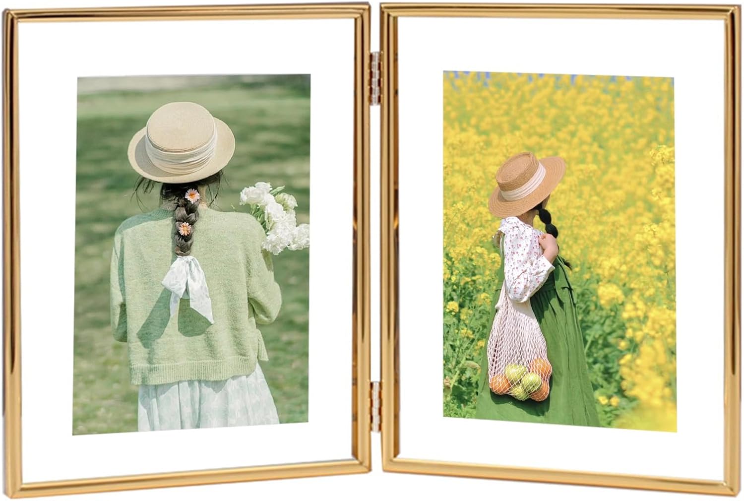 ANAZOZ Glass Photo Frame 4x6 Desk Top with 2 Openings, Metal Rectangle Picture Frames Double Horizontal for Table, Silver