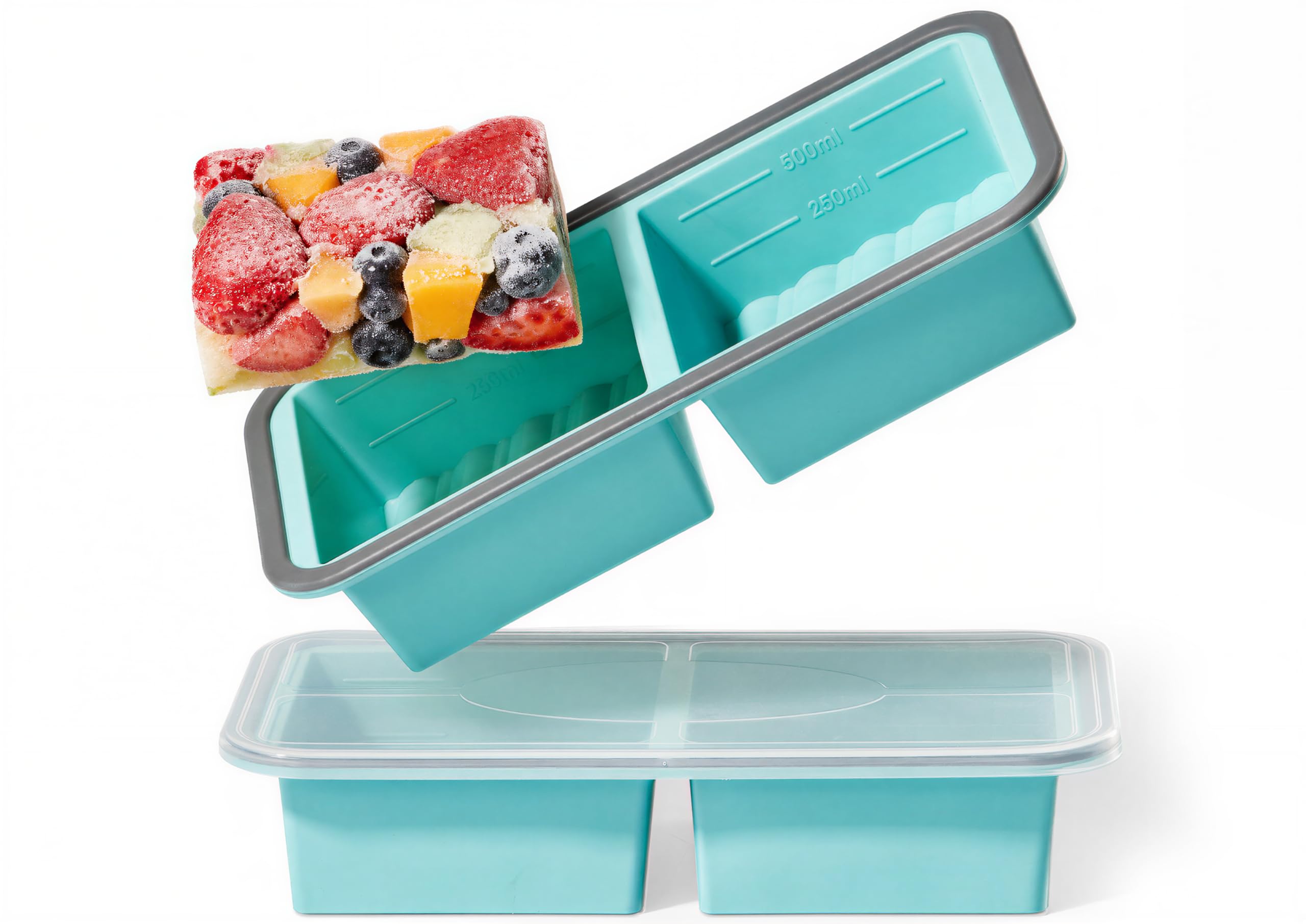 2 Cup Silicone Freezer Trays with Lid, Meal Prep Containers-2-Pack
