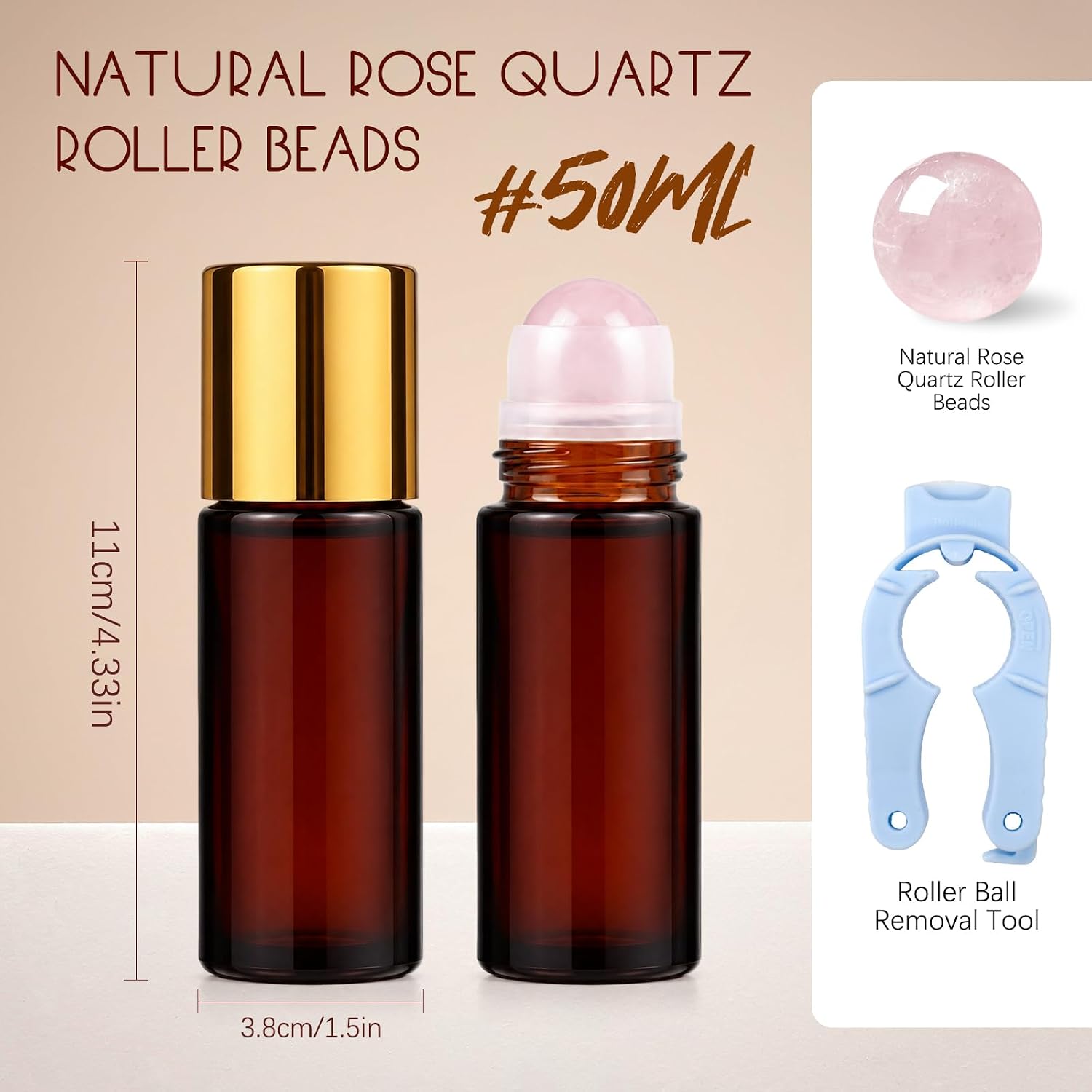 Rose Quartz Roller Ball Applicator 50ml Essential Oil Roller Bottle