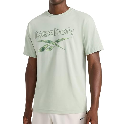 Reebok Men's Short Sleeve Graphic Crewneck T-Shirt, Standard Fit, Lightweight Cotton-Poly Fabric