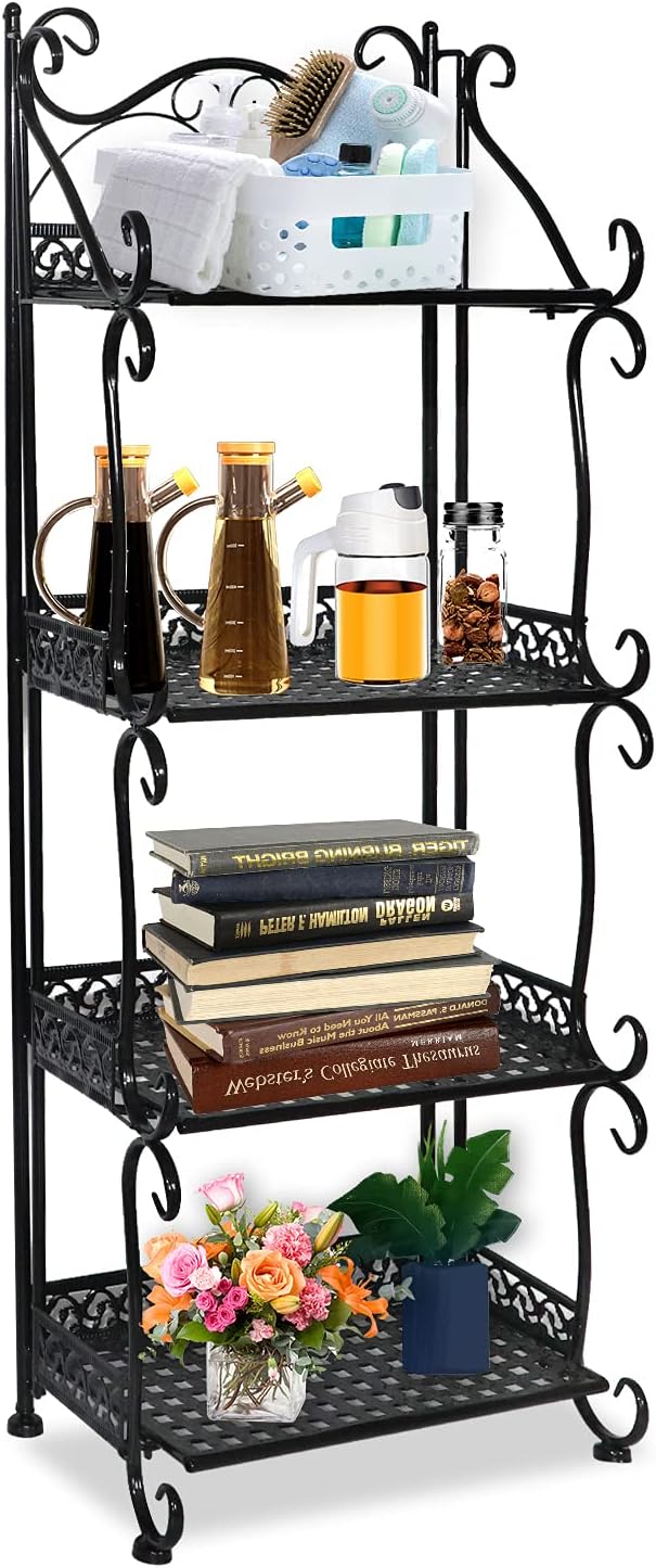 収納ラック 4段金属本棚 防サビ加工 組立簡単 高い安定性 耐久性 防さび性 幅34&times;奥行21&times;高さ88cm 家庭用 キッチン用 ト