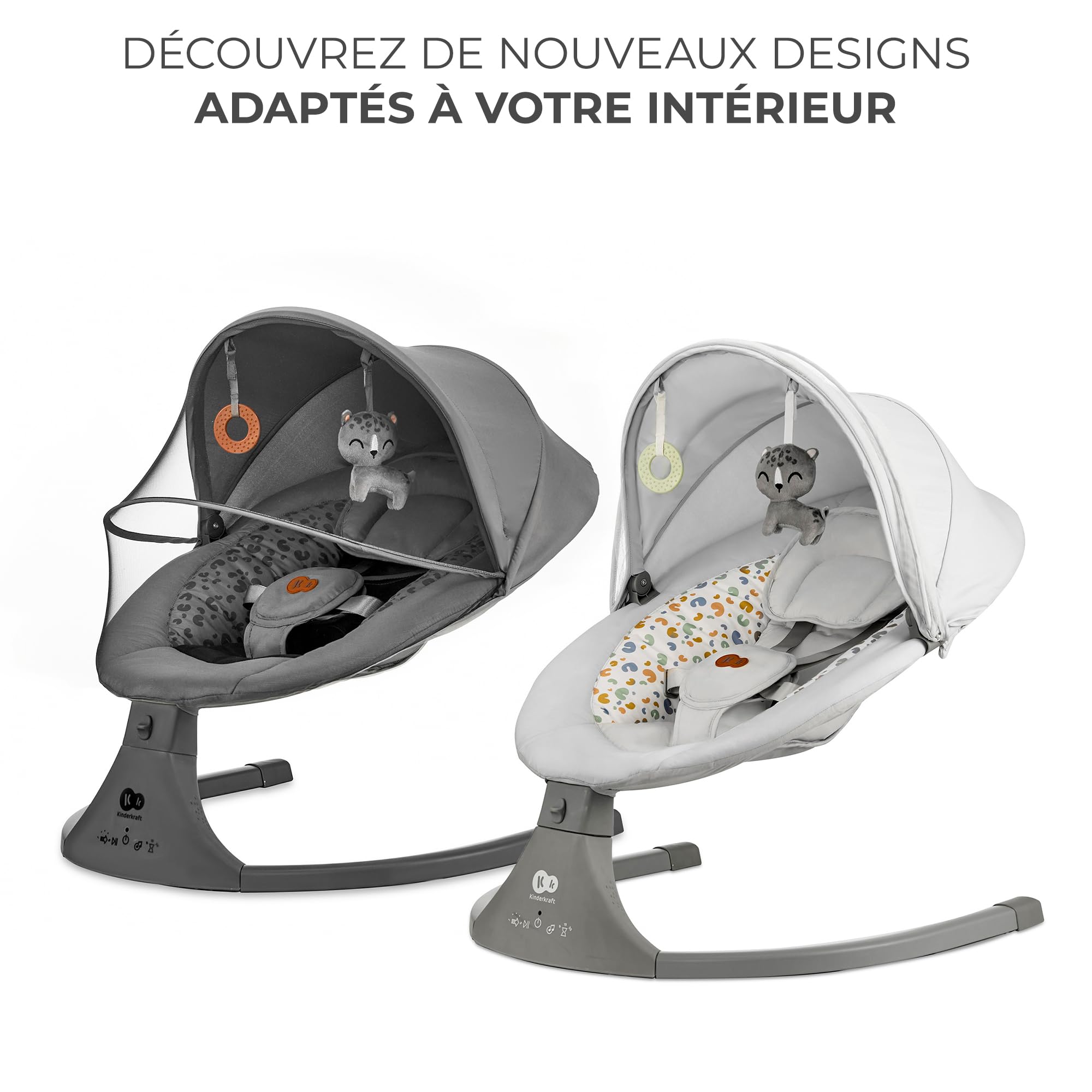 Kinderkraft LUMI 2 Transat bébé, Balancelle bebe electrique de La Naissance à 9 Mois, Réglable hauteur, 5 modes du balancement, 12 mélodies, Arche avec jouets, Gris foncé