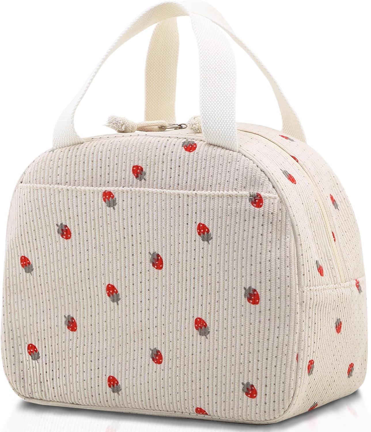 Square Corduroy Lunch Bag, Large Capacity Insulated Lunch Tote for Women & Men, Reusable Cooler Bag with Front Pocket for Work, Travel, Picnic (10.2"x7.3"x9.8", 0.45 lbs)