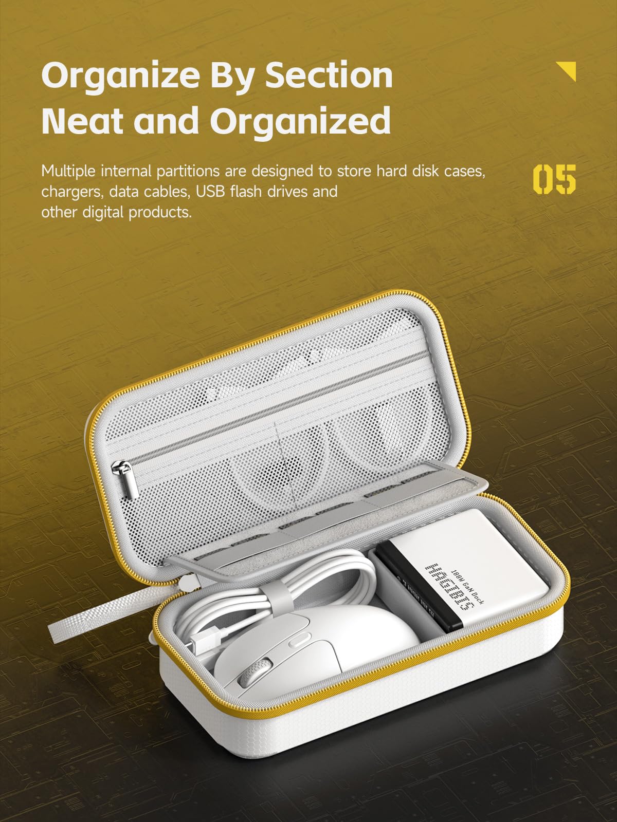 Hagibis Organiseur électronique de Voyage en EVA Rigide PU Pochette de Transport Portable pour Souris, Chargeur, câbles, Banque d'alimentation, Cartes SD, disques Flash USB, Accessoires (Blanc)