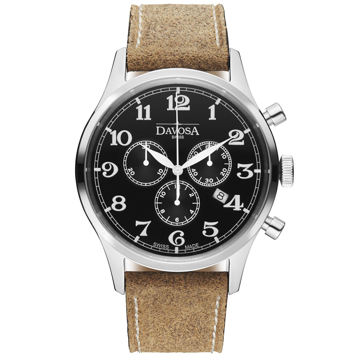 Montre chronographe analogique Davosa Swiss étanche en acier et cuir pour homme - 6