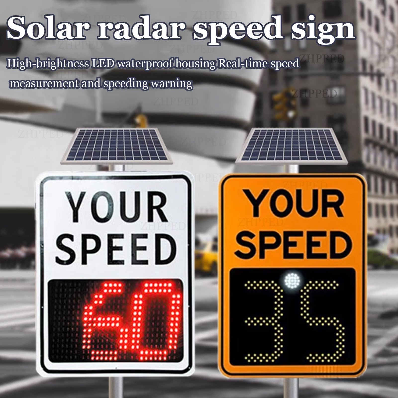Señal de límite de velocidad con radar solar para seguridad vial, control remoto, gran pantalla digital, alimentada por energía solar para escuelas y seguridad en carreteras.