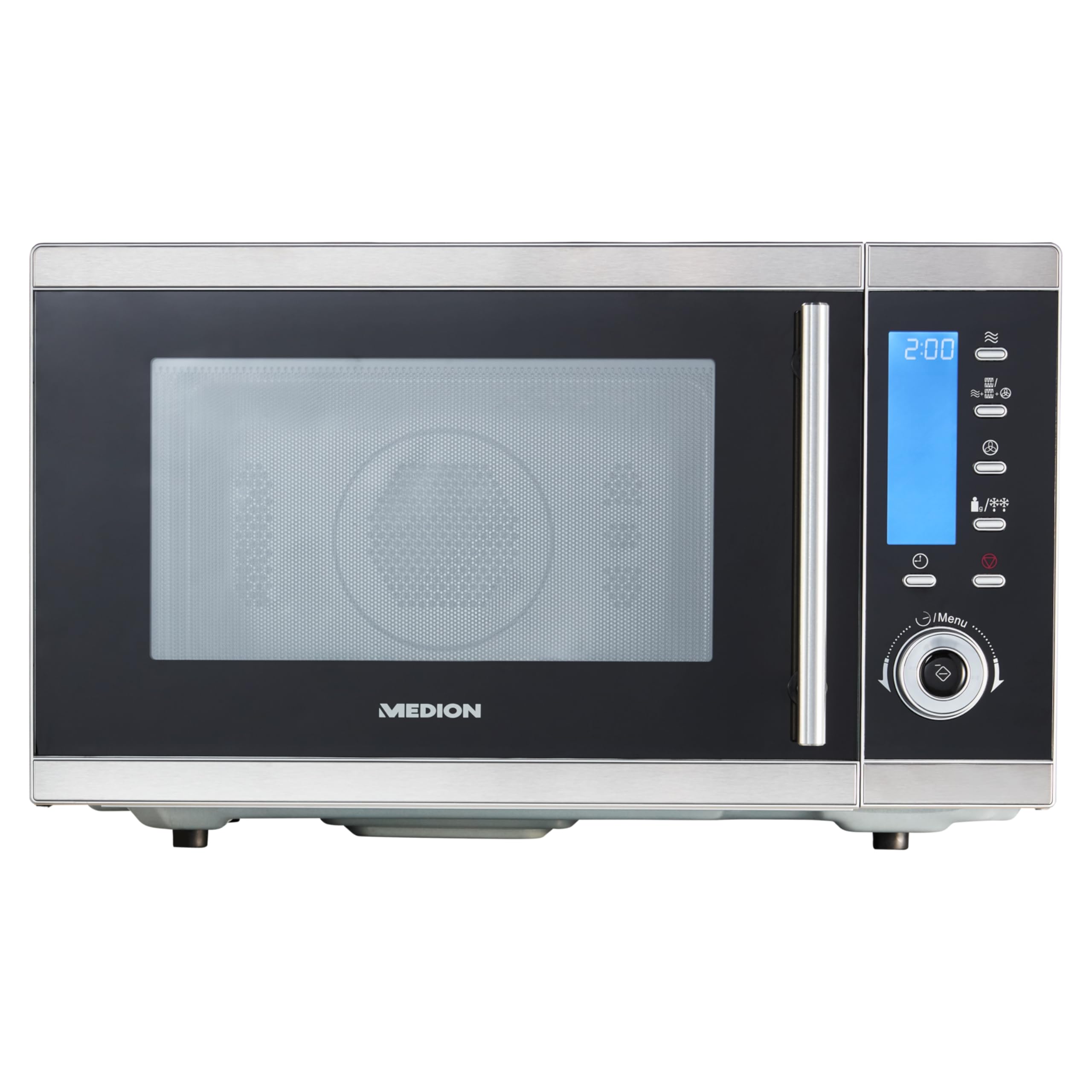 MEDION MD 15501 4 in 1 Mikrowelle mit Grill (25 Liter, 900 Watt, 1100 Watt Grill, 2500 Watt Heißluft, 10 Automatik-Programme) silber