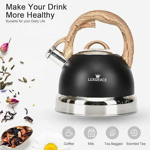 Miniatura 2 de Tetera de acero inoxidable, 2.5 cuartos de galón, tetera silbante para estufa, silbato