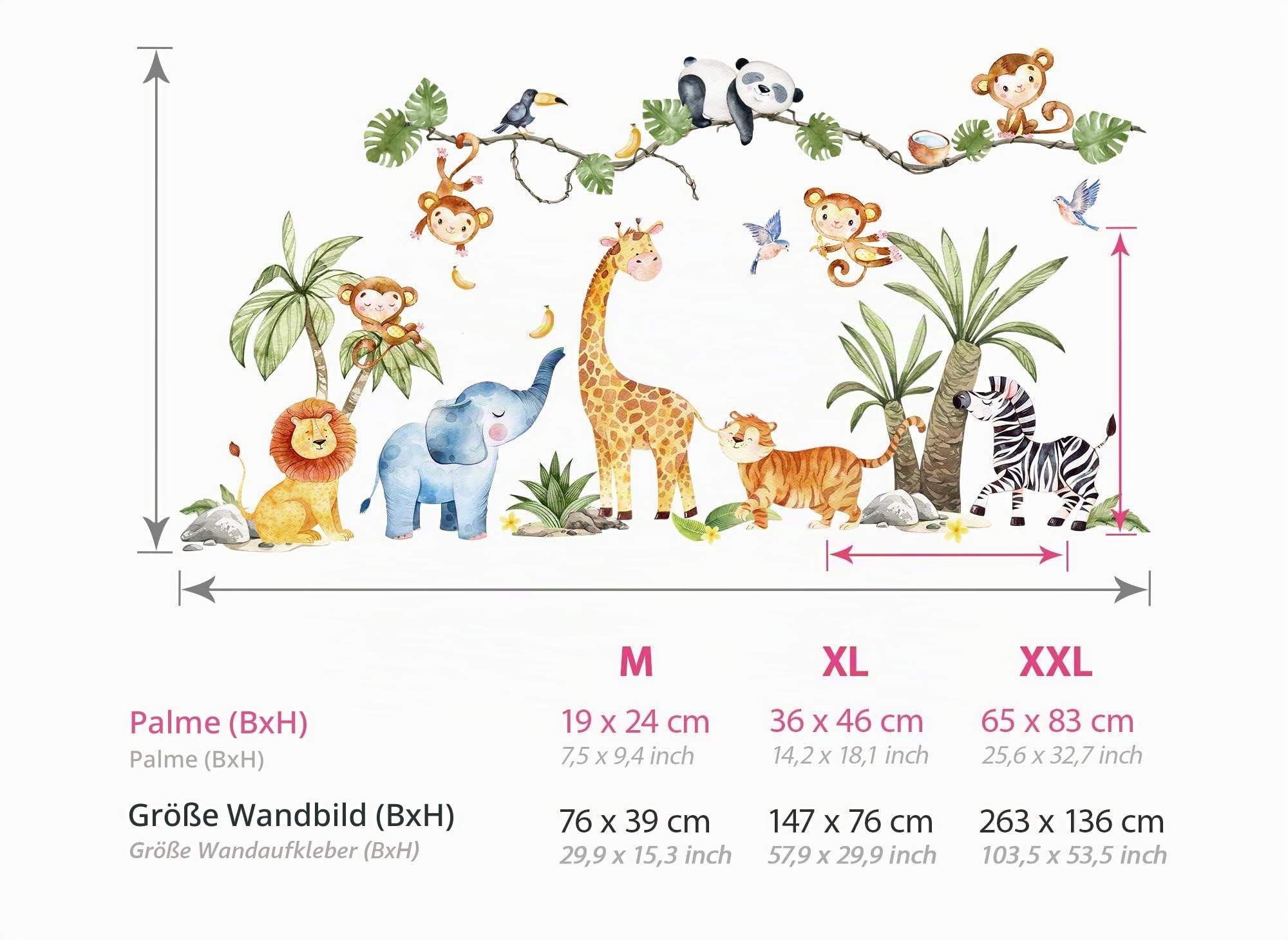 Grandora XXL Wandtattoo Dschungel Tiere Wandsticker Kinderzimmer Deko DL801-5