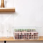 Brightalk 14'' Upright Freezer Storage Baskets, White Wire Storage Bins Large Bakset for Freezer, Pantry, Bathroom Organizing, Set of 2 (BT08101)