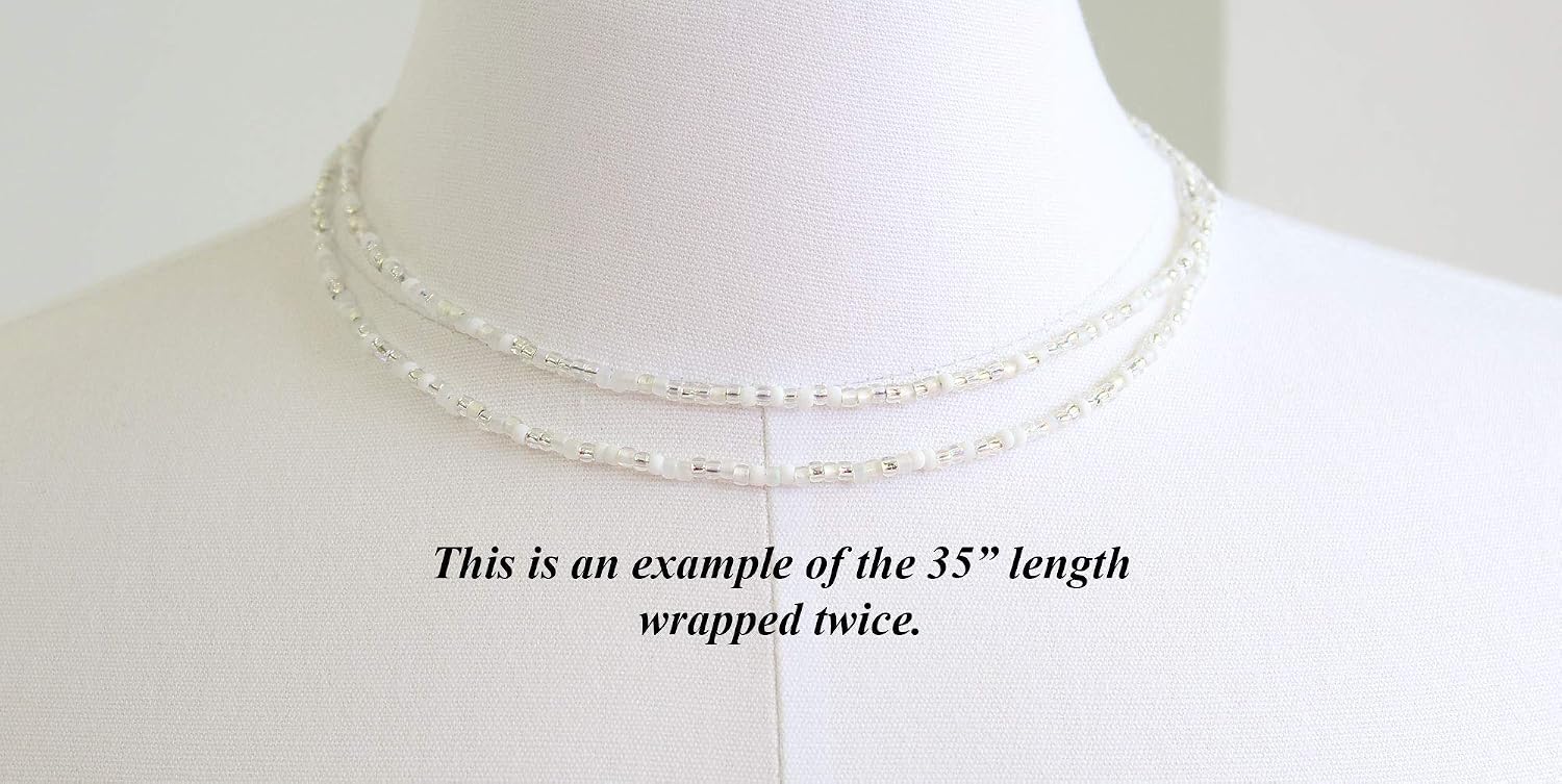 Handmade Classic Wedding White Seed Bead Necklace, Thin 2mm Single Strand Beaded Necklace