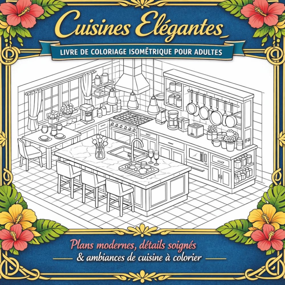 Cuisines Élégantes – Livre de Coloriage anti-stress Isométrique pour Adultes: Plans raffinés, détails chaleureux & ambiances de cuisine à colorier