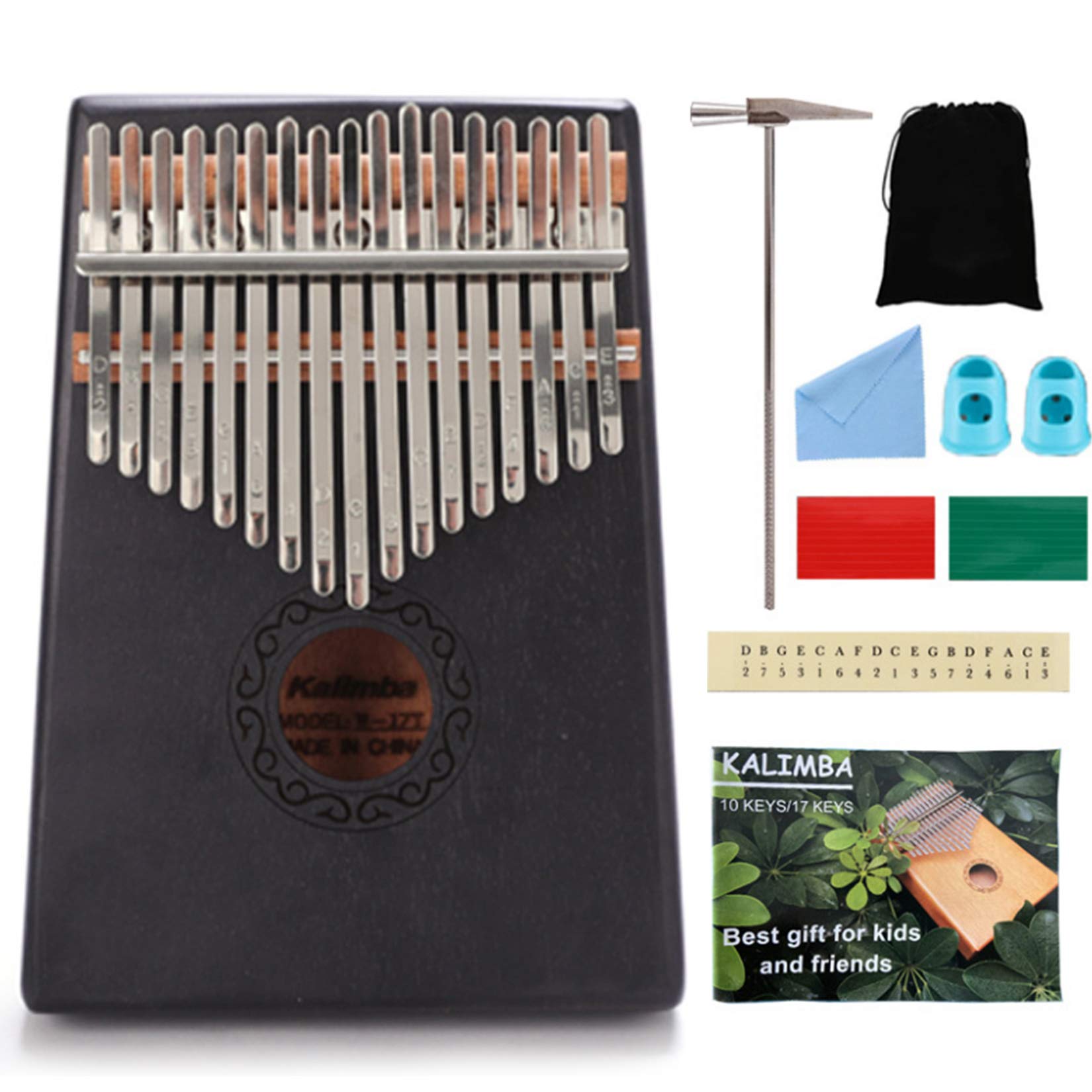 Kalimba 17 Keys Thumb Piano, Portable Musical Instrument, Marimba Sanza African Wood Kalimba Finger Piano Kit, with Tuning Hammer for Kids, Beginners, Adults