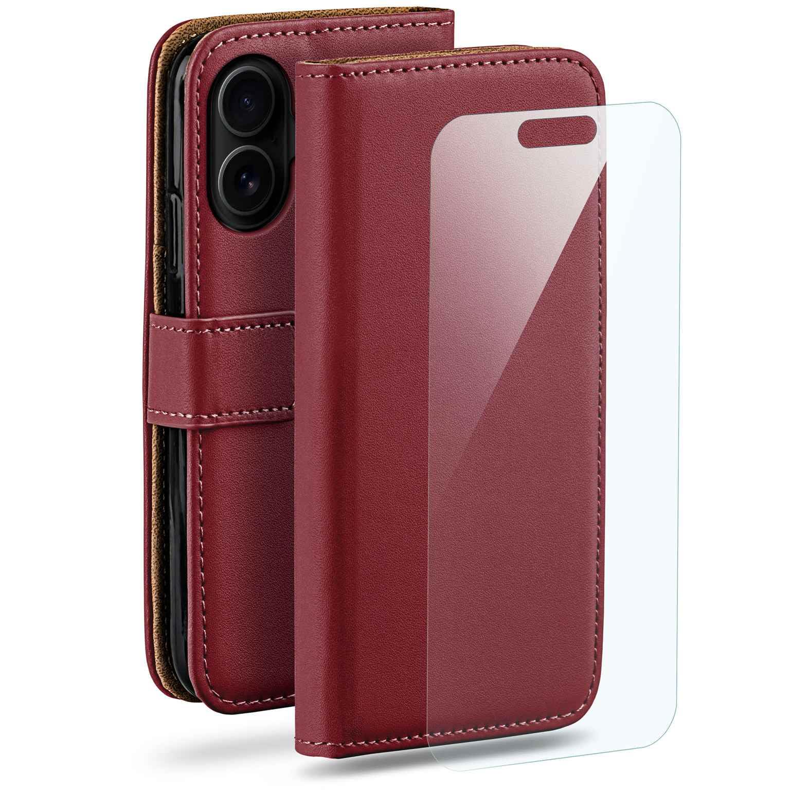 moex Zestaw 4 w 1 do iPhone 17 etui z 3 folią ochronną, etui na telefon komórkowy, przegródka na karty [Book Case etui z klapką + folia FlexProtec], całkowita ochrona 360 stopni, bordowe