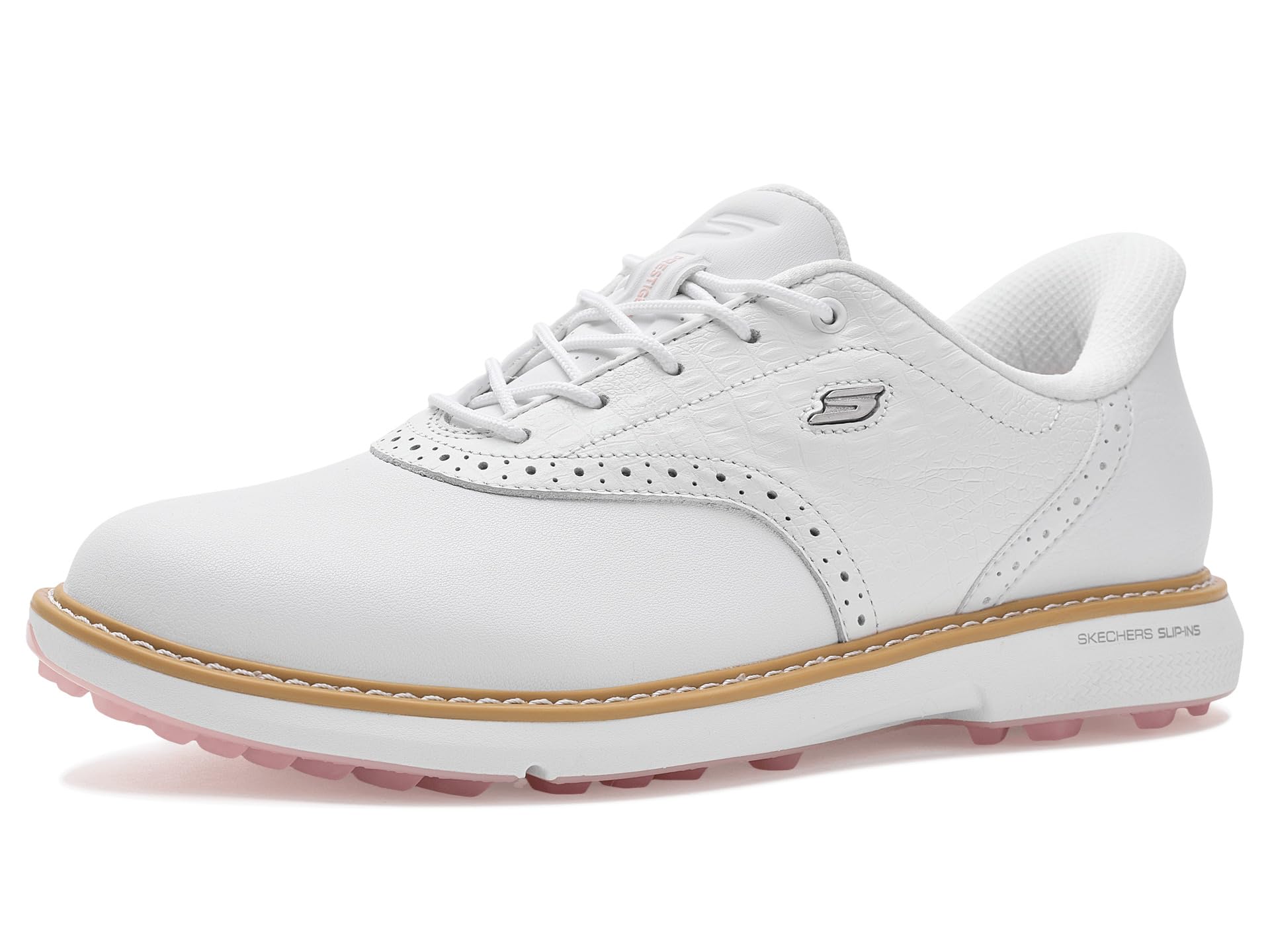Skechers Women's Prestige Spikeless Slip-in Arch Fit Golf Shoe Sneaker, White/Pink, 7