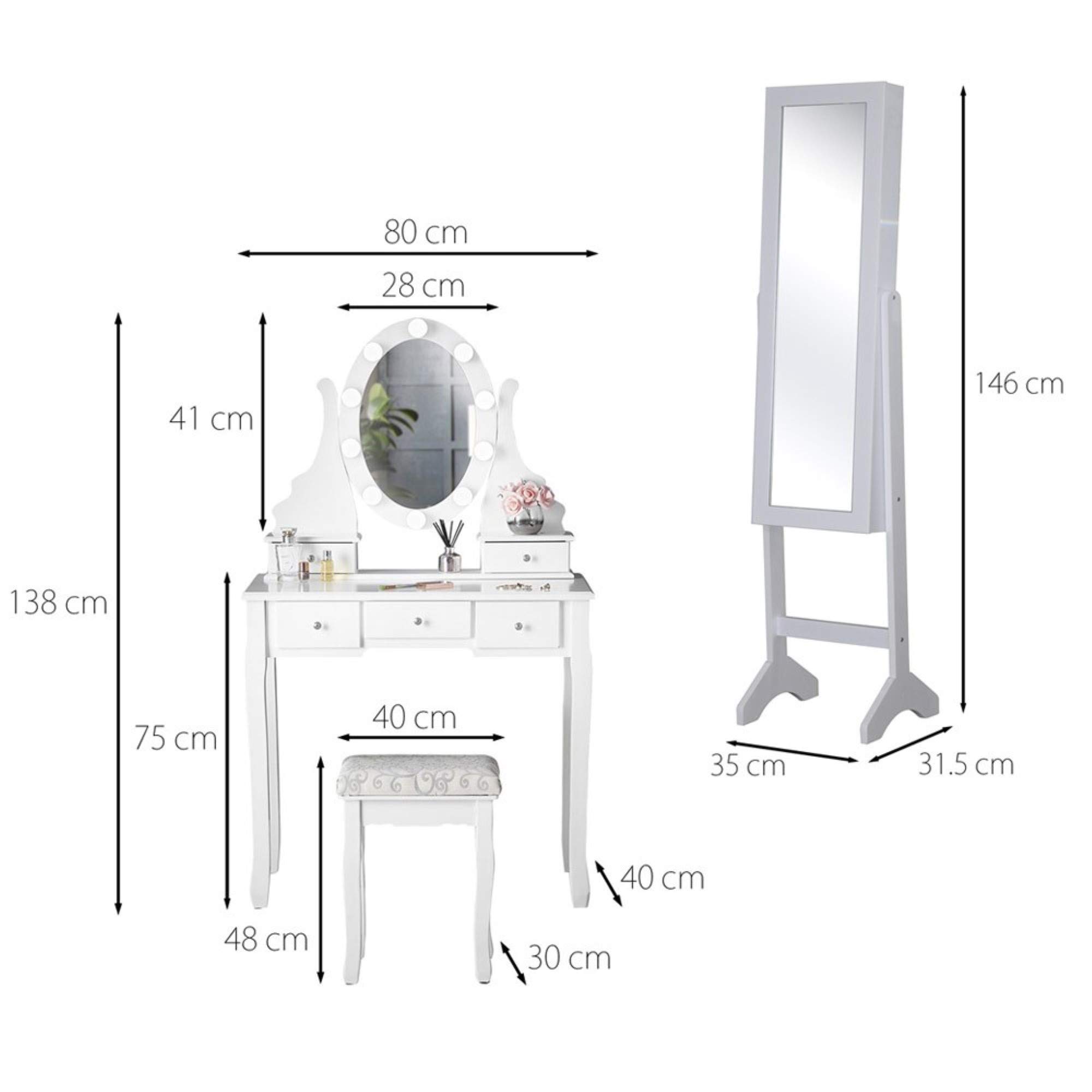 Buy CARME White Dressing Table with Hollywood Mirror & Jewellery