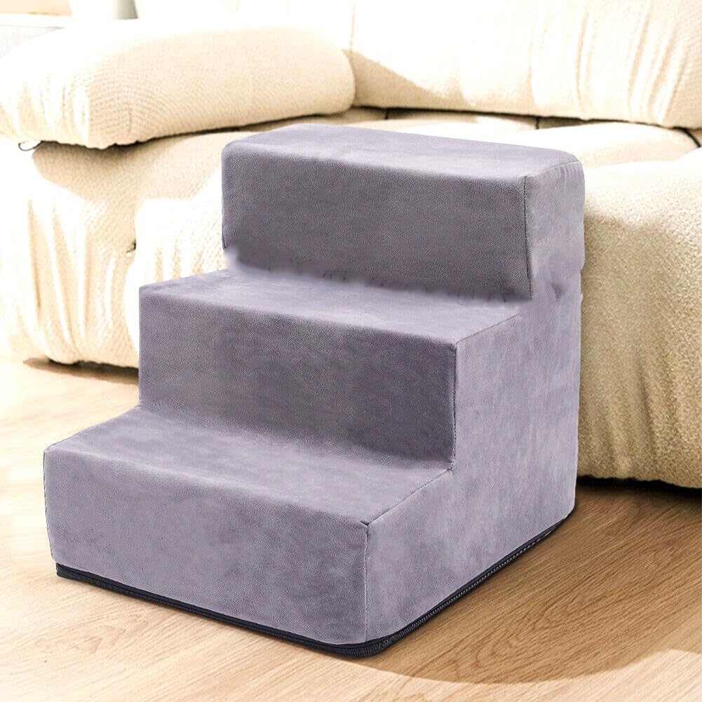 Dog/Cat Stairs/Polythene Foam Ladder 3 Steps Ramp/Ladder Off Grey Color Dog Stairs to get on High Bed for Cat and Pet Steps at Home or Portable (Grey Colour) 2