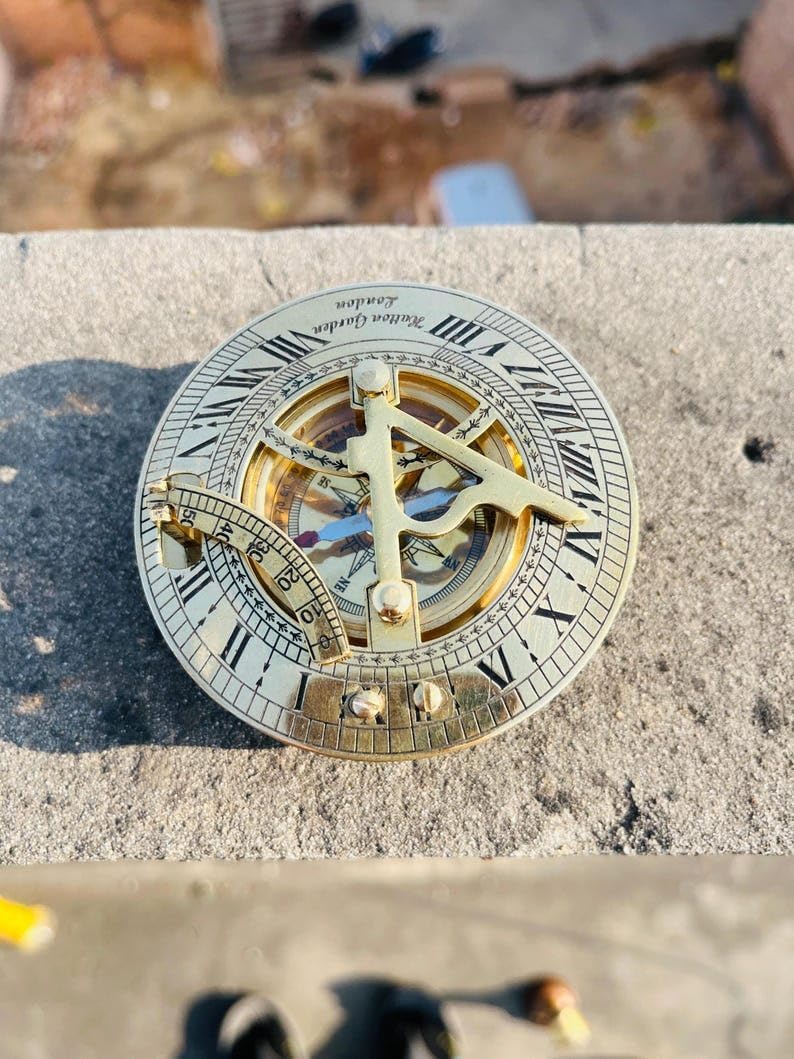 Handheld Vintage Brass Compass with Sundial – Nautical Collectible Gift 3" Gift