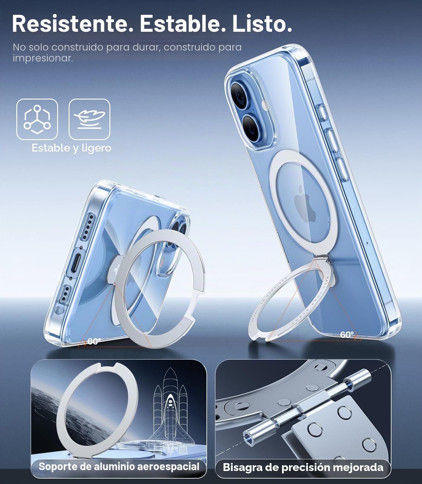 TORRAS Ostand Q1 para iPhone 17 - Funda con soporte de anillo, protección contra caídas de 3,7 m (12 pies), compatible con MagSafe para iPhone 17 - Transparente