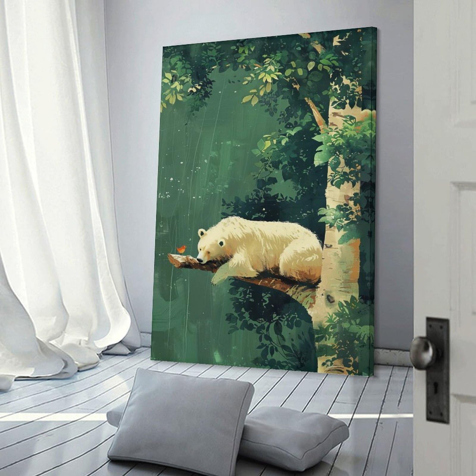 Junmoney Frame-Style-7 Polar Bear In The Forest Home Decor Wall Art 24X36inch(60X90cm), For Bedroom, Guest Room Or Reading Nook, Decorative Wall Art For Cosy Rooms