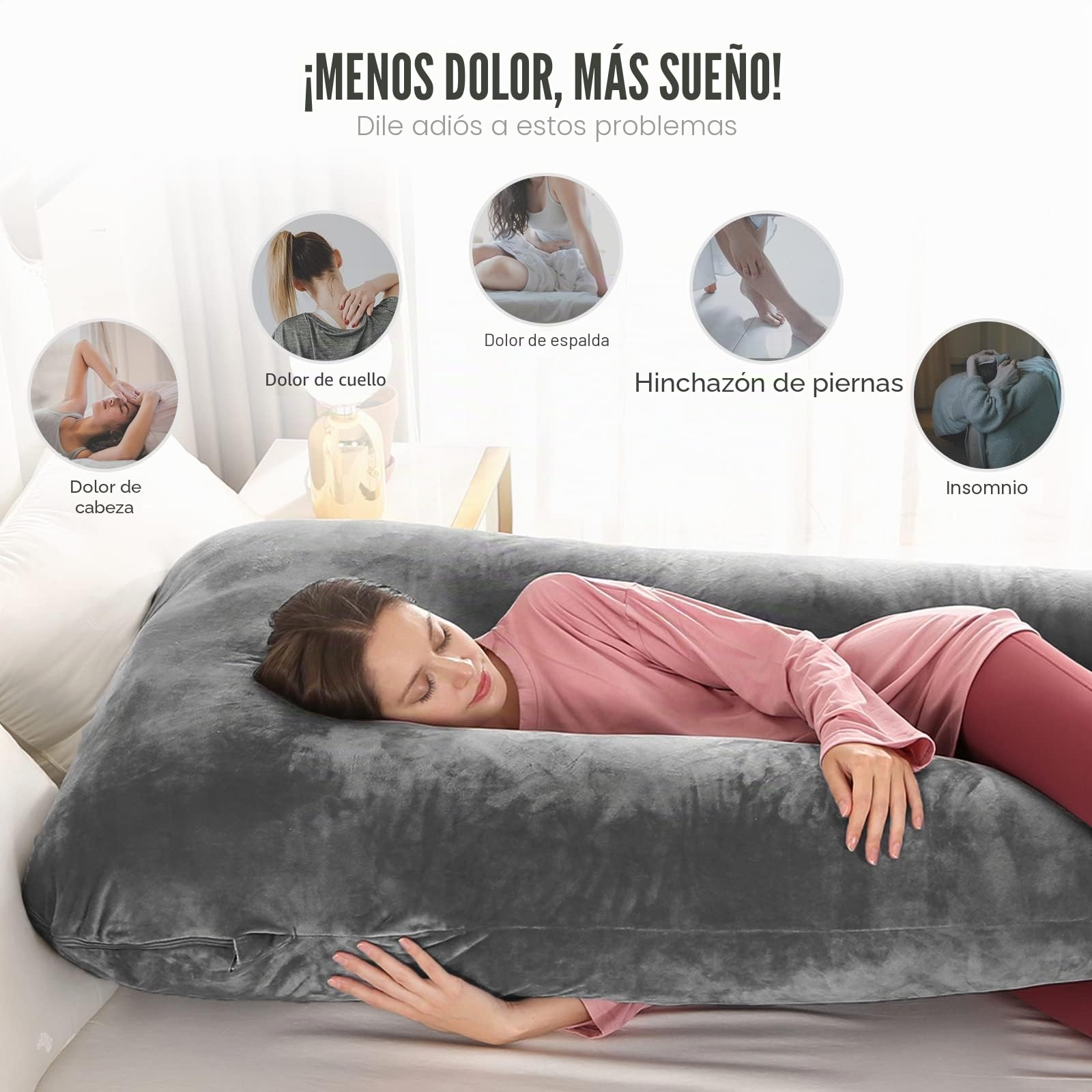 Wndy's Dream Cojín de Lactancia para Embarazo, 160 cm, XXXL en Forma de U, para Madres Grandes