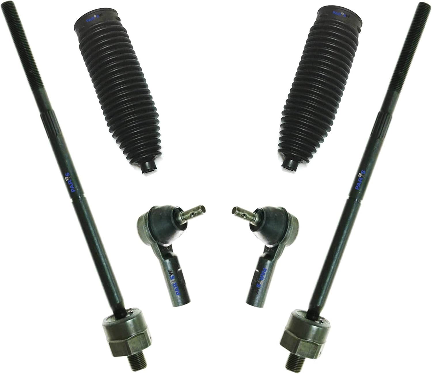 PartsW - 6 Pc Front Steering Kit Outer & Inner Tie Rod End (with Boot Bellows) Fits Ford Mustang 2005-2009 All Models Ford Mustang 2010 To 8/3/09