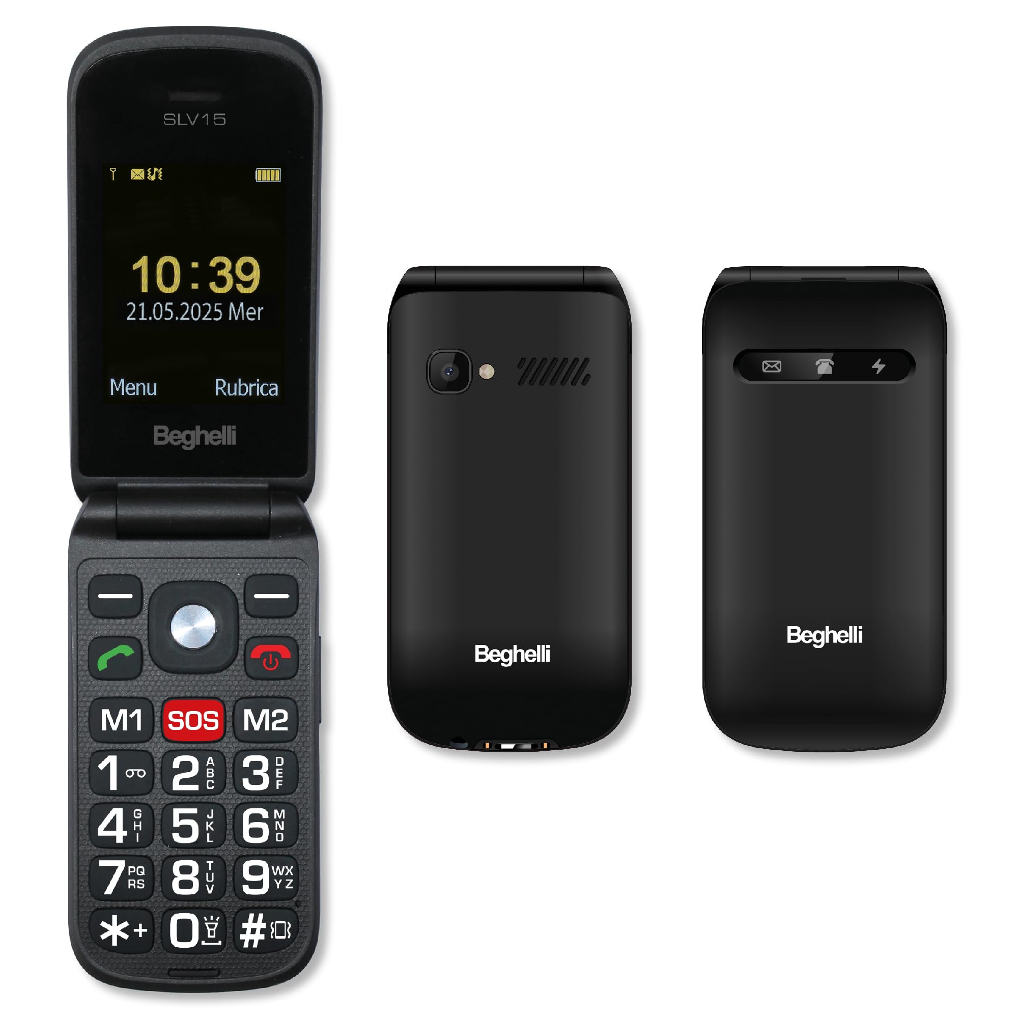 Beghelli Telefono Salvavita per Anziani, Salvalavita Phone SLV15N ECO - Cellulare GSM per Anziani con Tasto SOS, Tasti Grandi Retroilluminati, Blocco Chiamate Indesiderate, Fotocamera, Torcia (Nero)