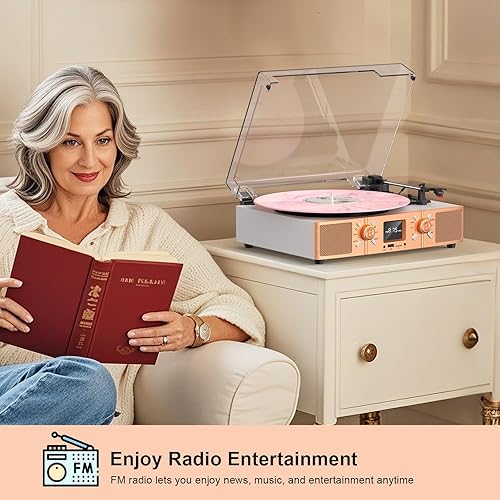 Miniatura 4 de Reproductor de discos de vinilo, reproductor de discos Bluetooth con grabación USB y altavoces integrados, tocadiscos de 3 velocidades, reproductor