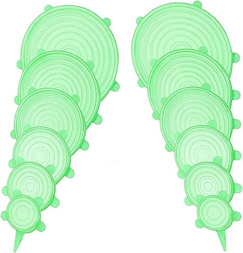 Juego de 12 tapas elásticas de silicona, 6 tamaños, fundas reutilizables para almacenamiento de alimentos, cubiertas de silicona para tazones,