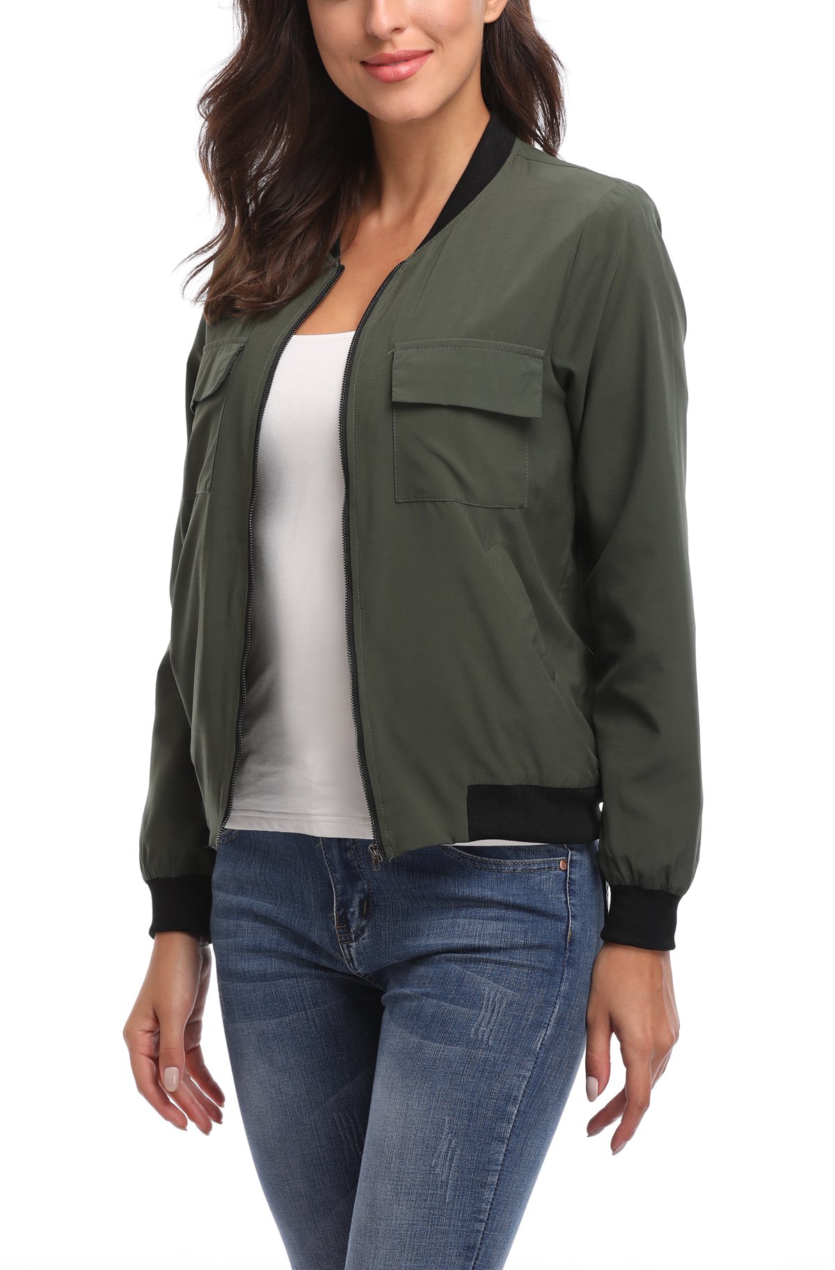 MISS MOLY - Chaqueta bomber ligera para mujer con cremallera, múltiples bolsillos