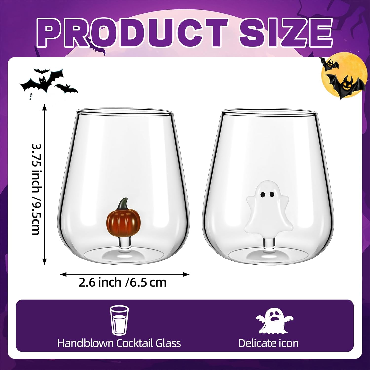 Reallnaive 2 Set Halloween Ghost and Pumpkin Stemless Wine Glass Halloween 12 oz Drinking Glasses for Dinner Party Birthday Holiday