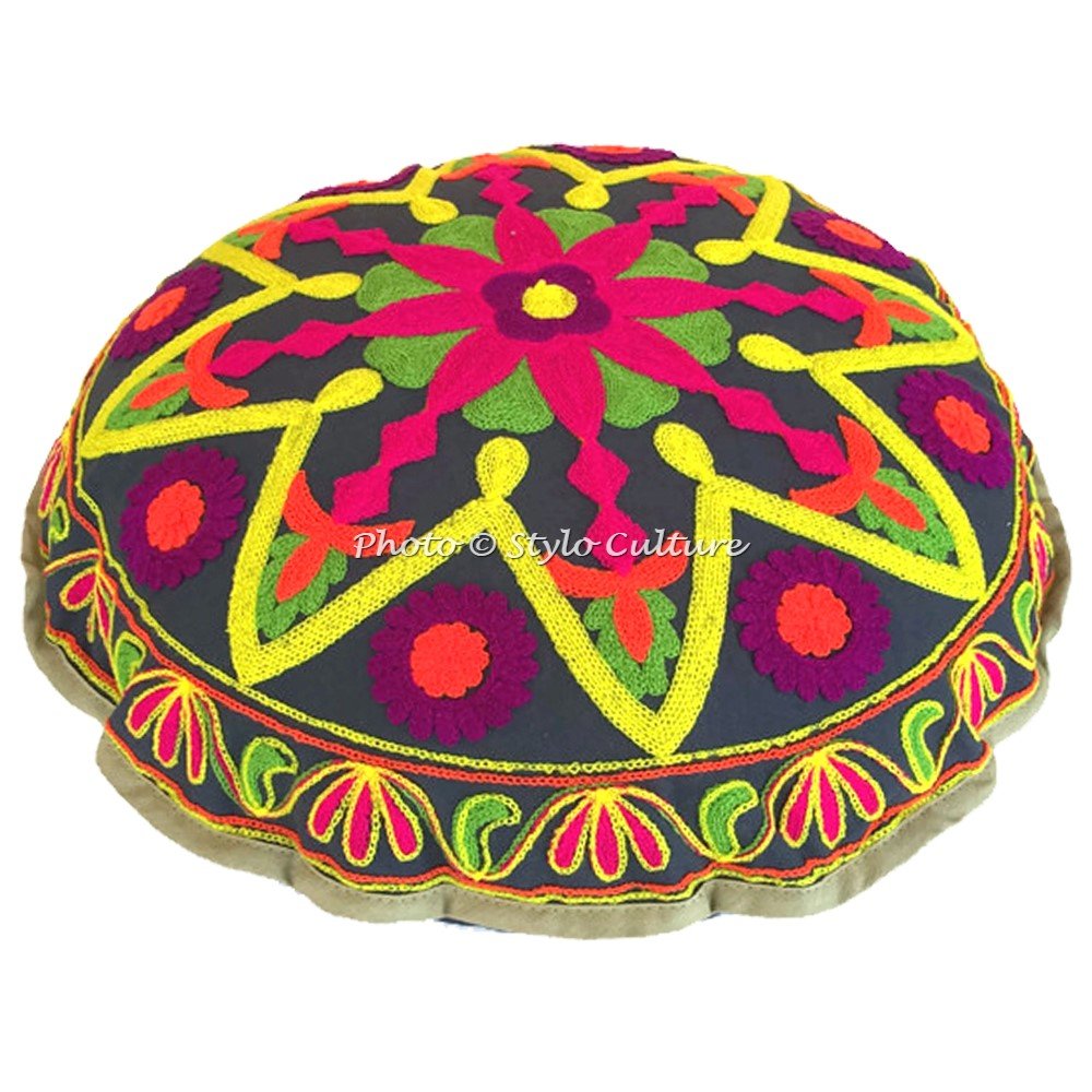 Buy Stylo Culture Cotton Round Gaddi Floor Cushion Cover Rajasthani Mudda Suzani Sujani