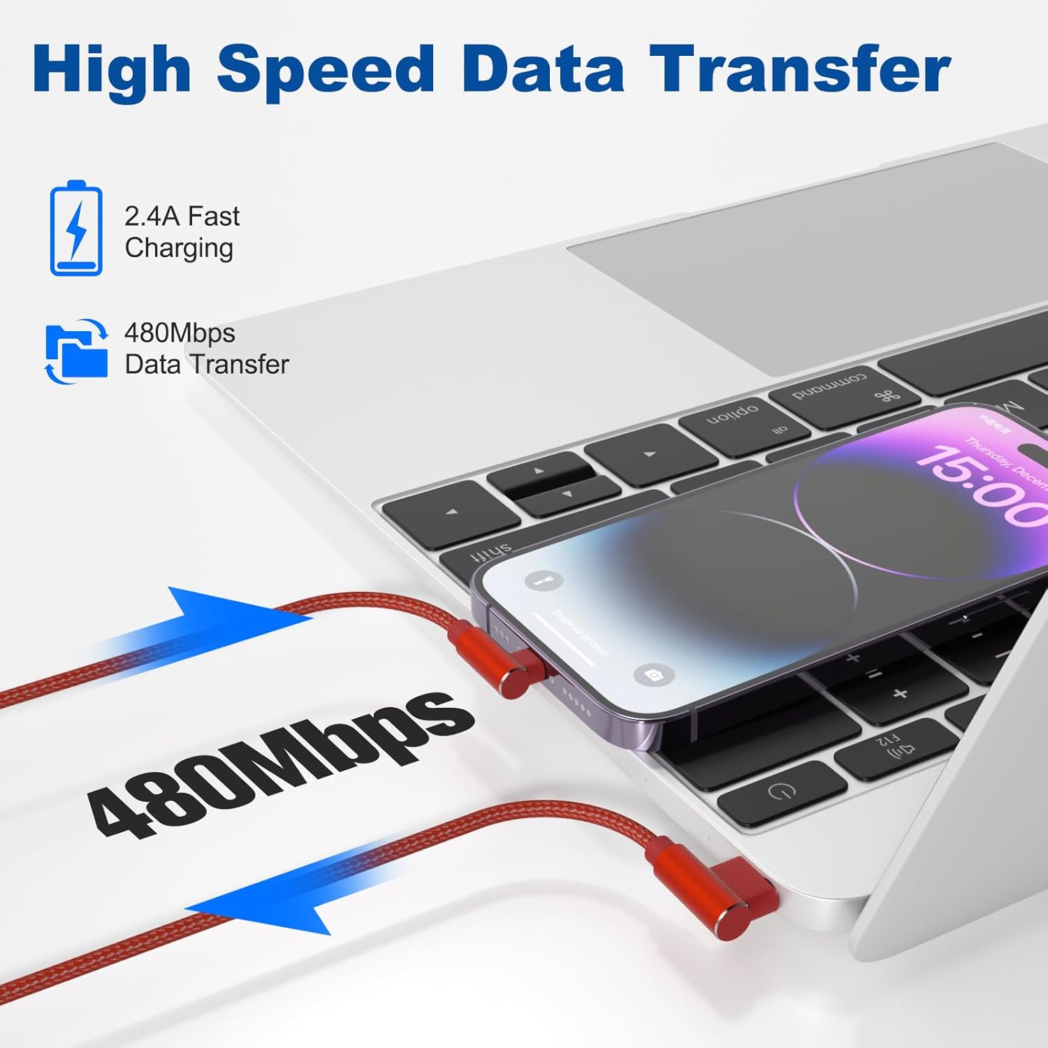iPhone Charger 10ft 3 Pack Apple MFi Certified Lightning Cable 90 Degree Fast Charging Cord, Nylon Braided USB Charging Cable Compatible with iPhone 14 13 12 11 Pro Max XR XS X 8 7 6 Plus SE - Image 6
