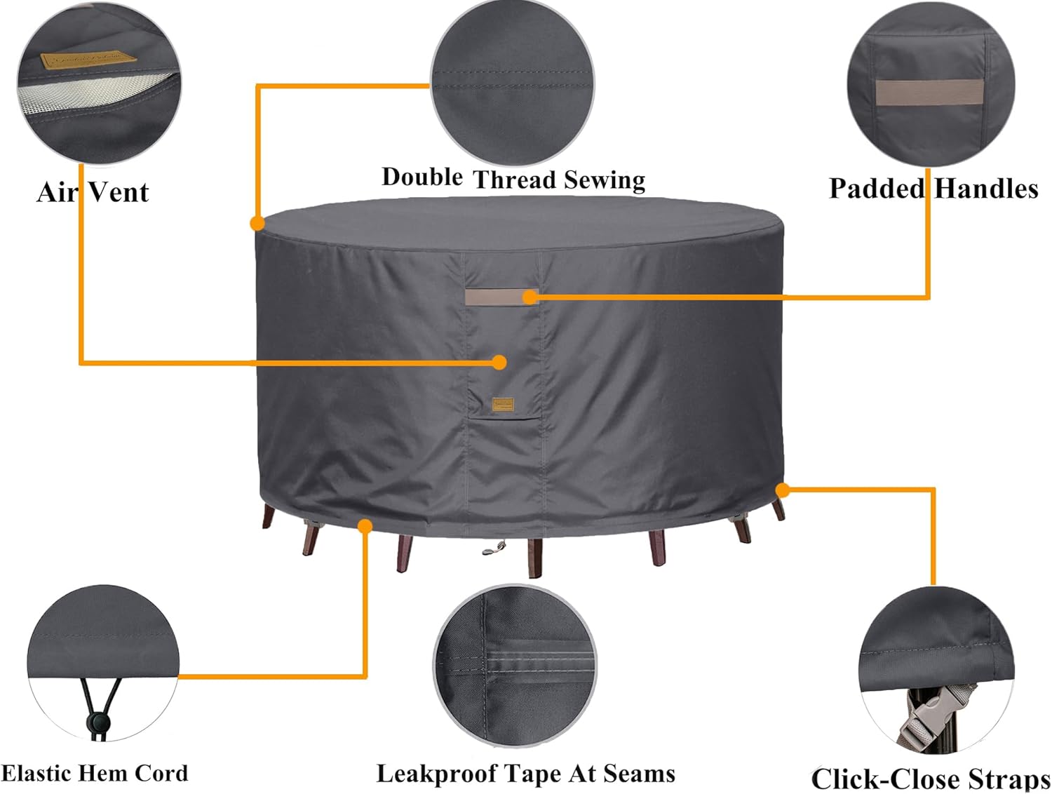 Heavy Duty Waterproof Patio Furniture Covers,Fade Resistant Round Outdoor Table Chair Covers Round 62" Diax28 H Dark Grey - Image 3
