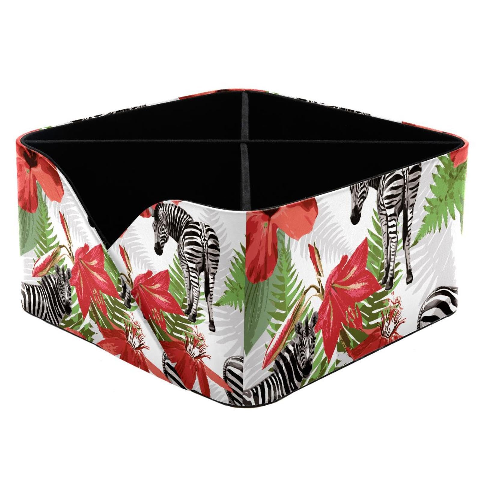 KengjuTesu Wild Animals Zebra Floral Desktop Organizer Pen Holder, Rectangular Pencil Cup for Office, Study and Makeup Stations